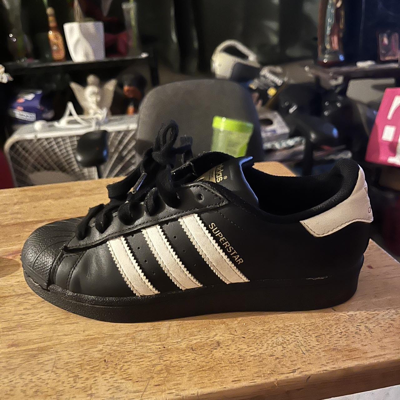 Black Adidas Superstars, Size 4 - Depop