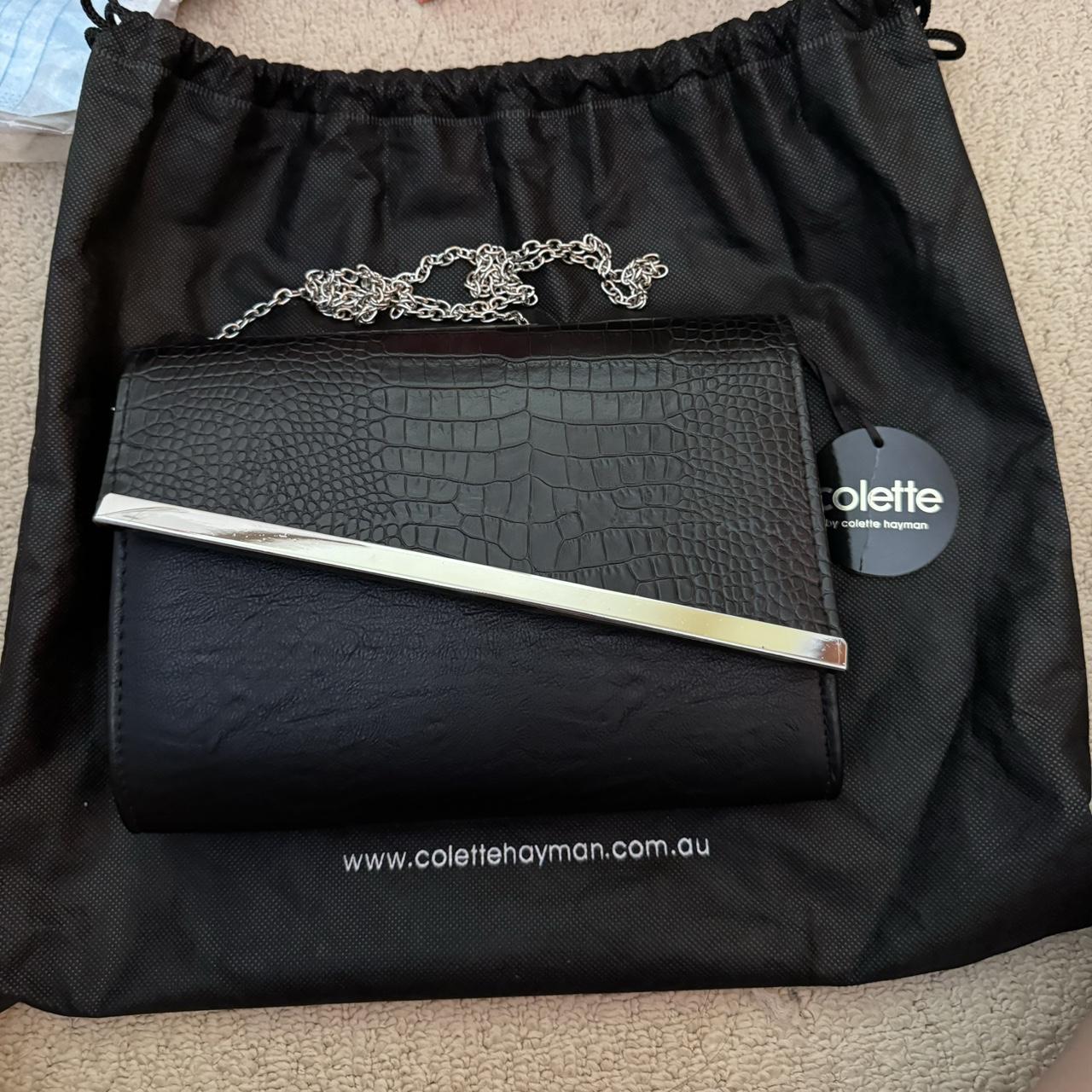 Colette black clutch with mock croc and silver Depop