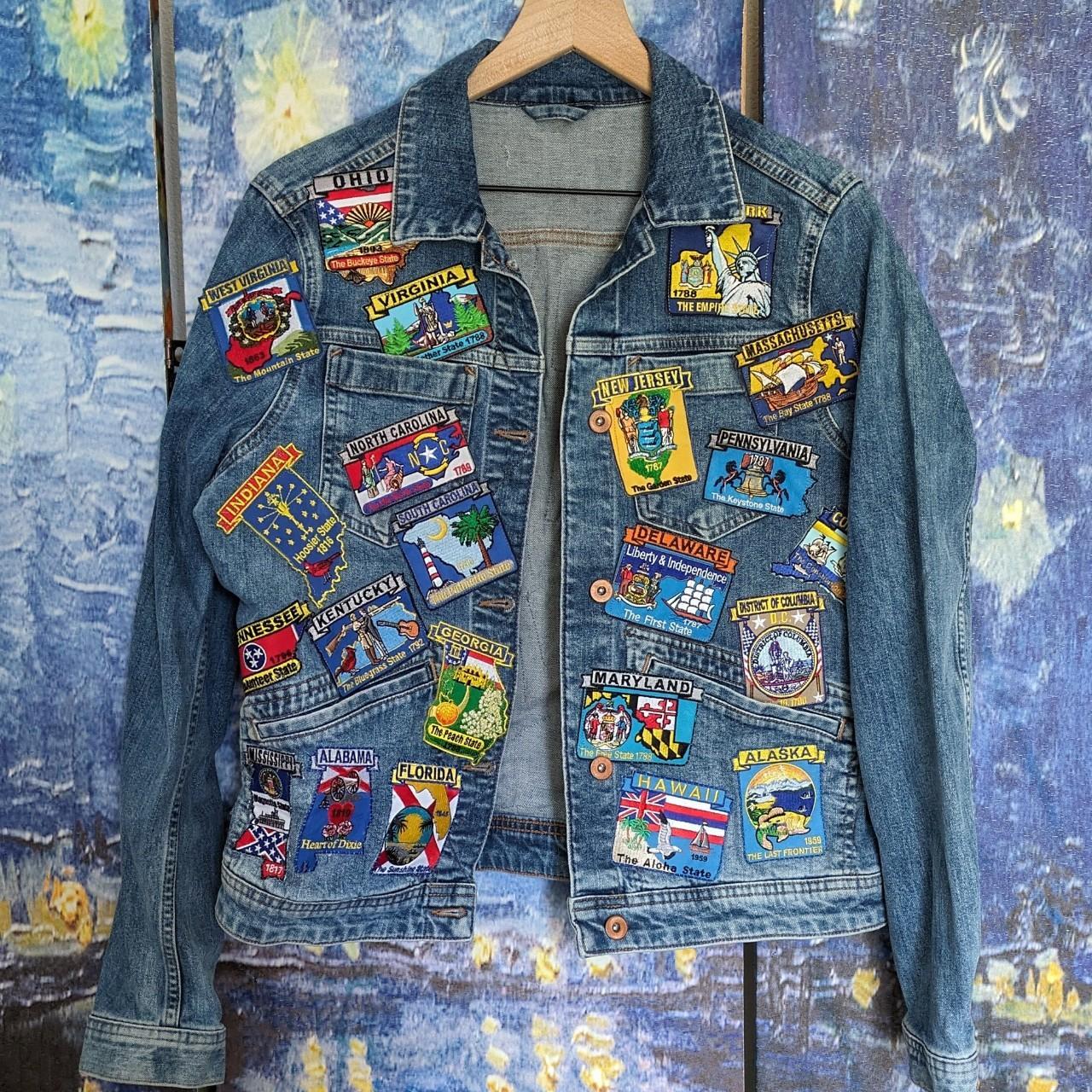 🚗 50 States Hand Patched Denim Jacket 🇺🇲 Unique... - Depop