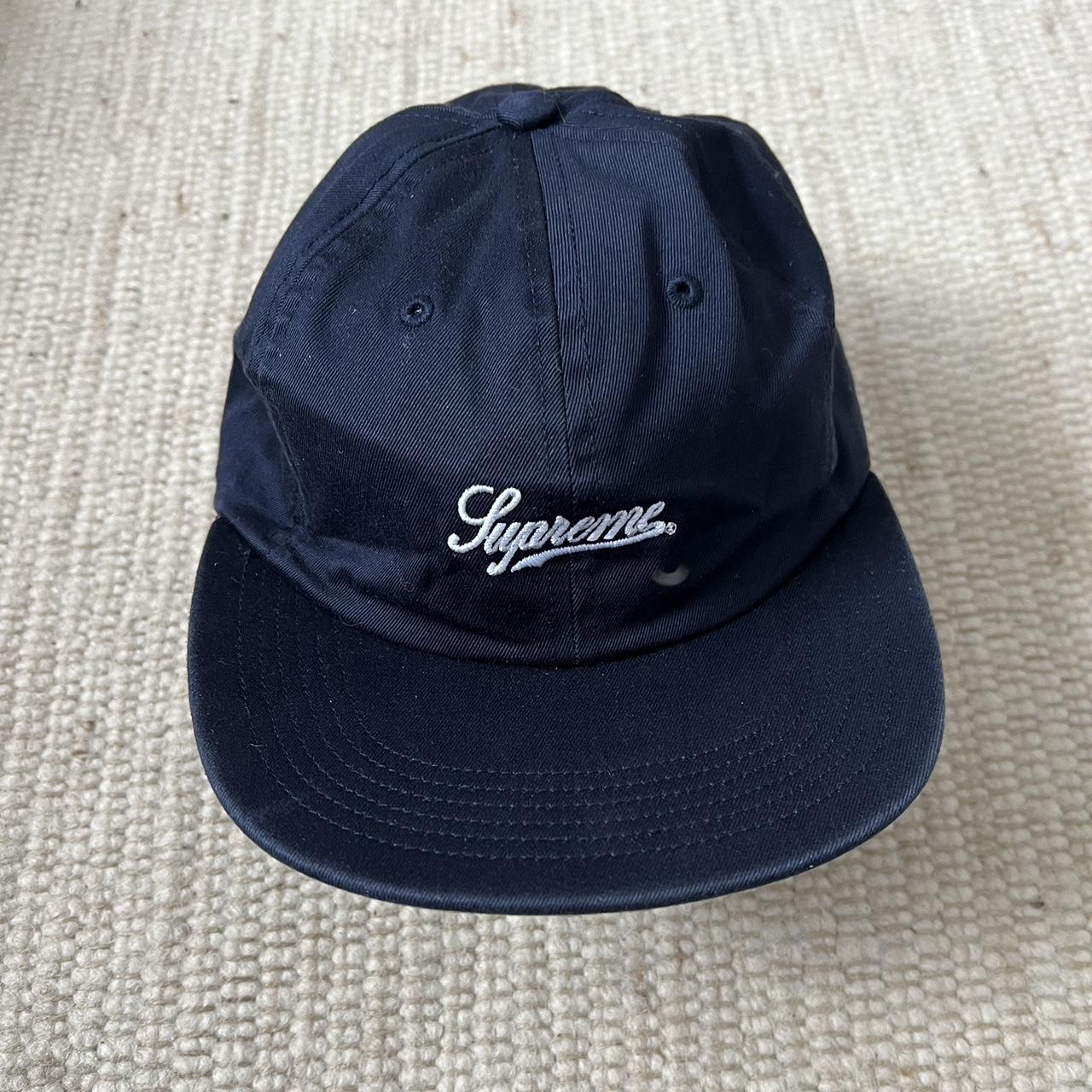 Supreme Script Fitted Panel Hat in Navy