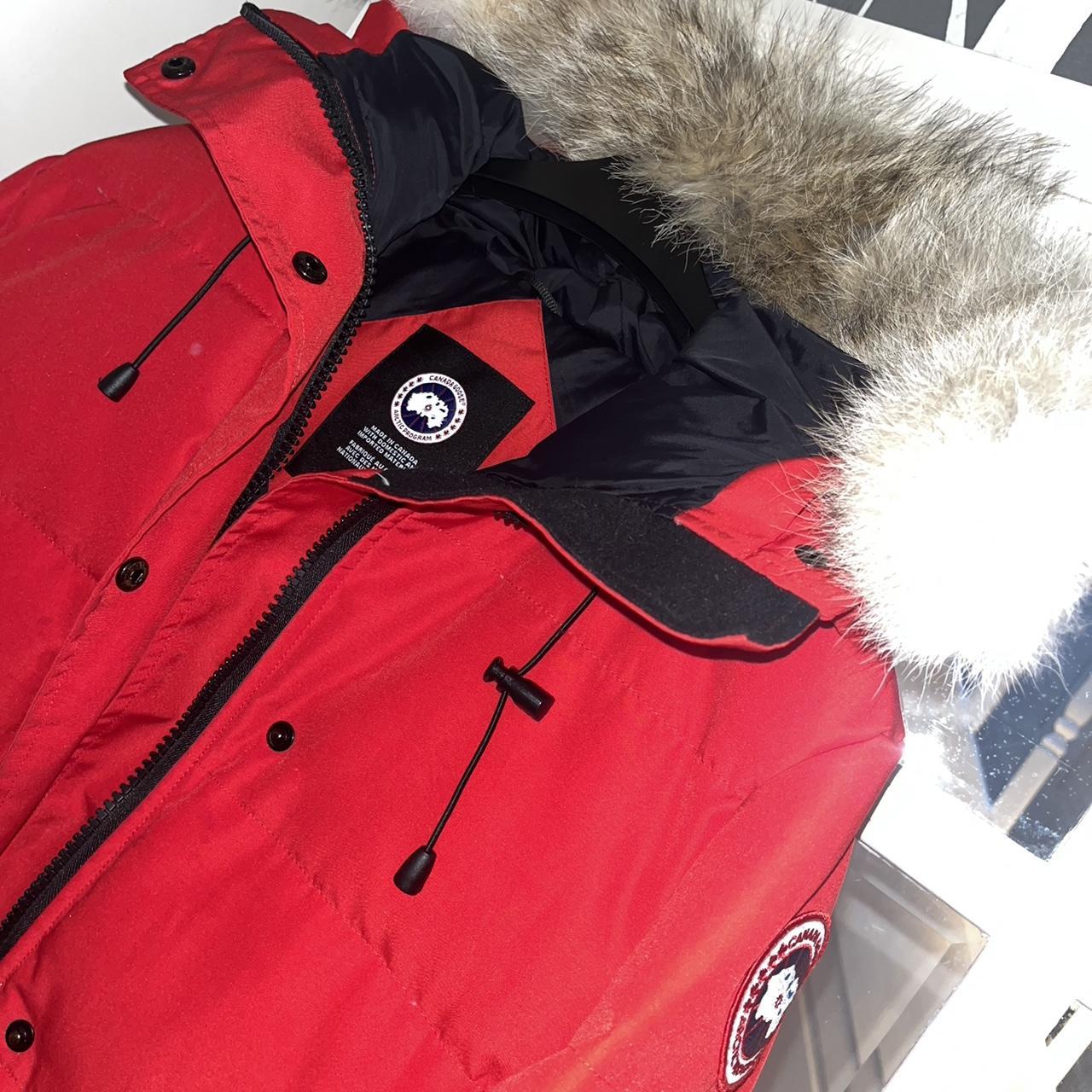 Red Canada goose long Parker, hardly been worn is a... - Depop