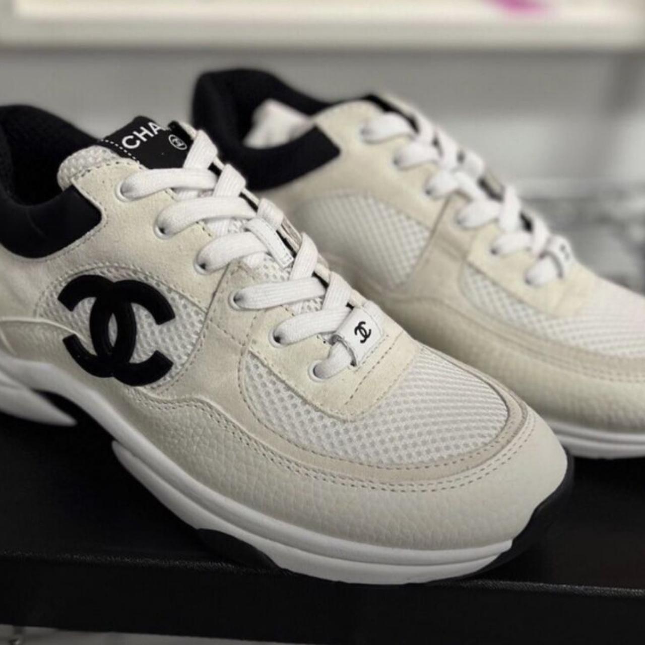 Chanel White Black CC Logo Runner Trainer Sneaker,... - Depop