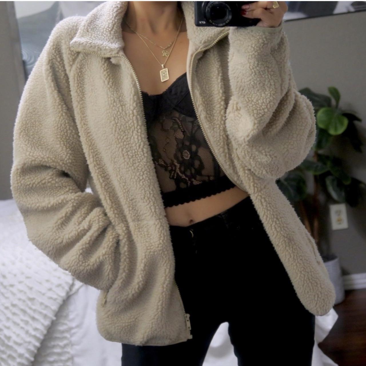 Brandy Melville Teddy Sherpa Tan Jacket Coat From... Depop