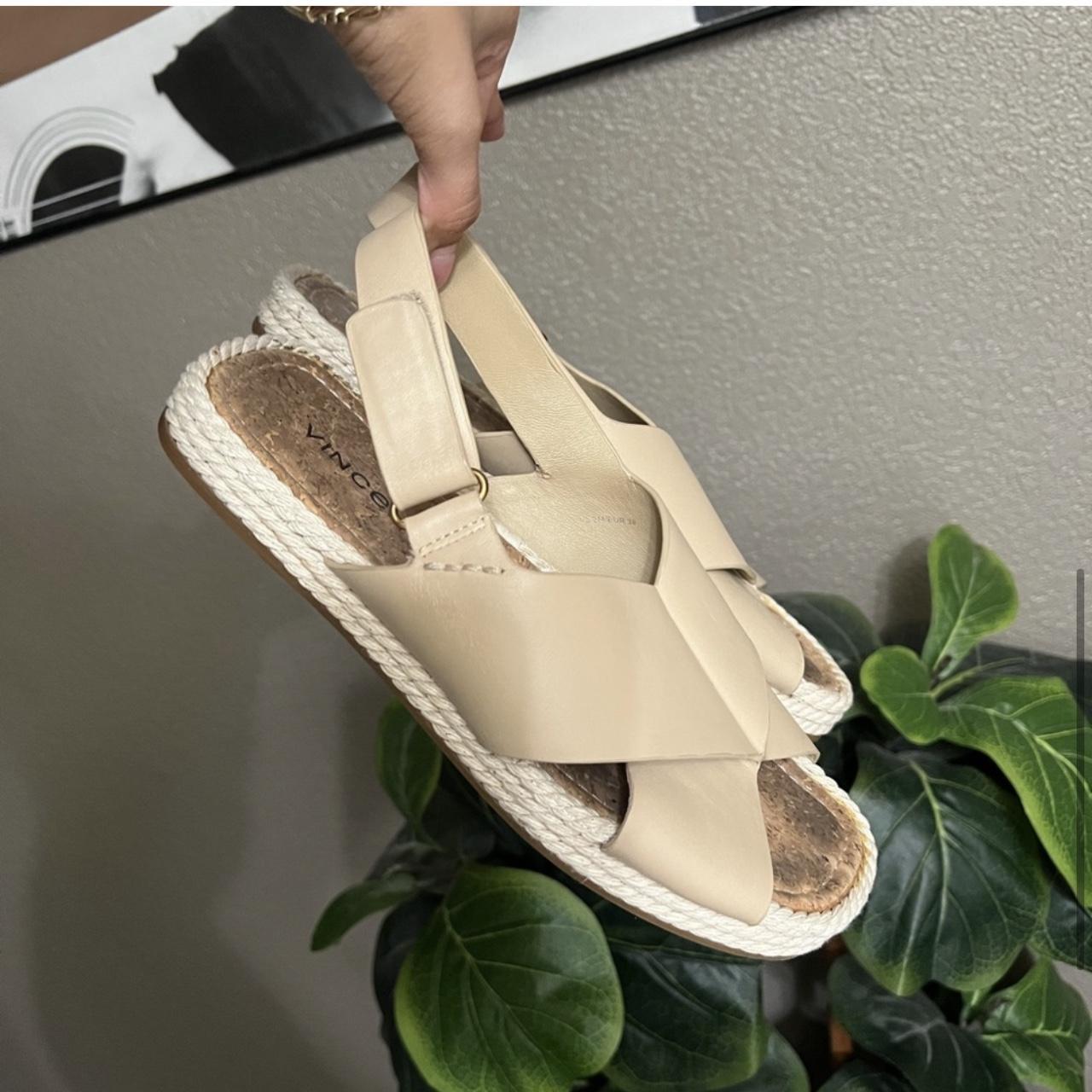 Vince Essen Rope Tan Cream Leather Sandals Depop