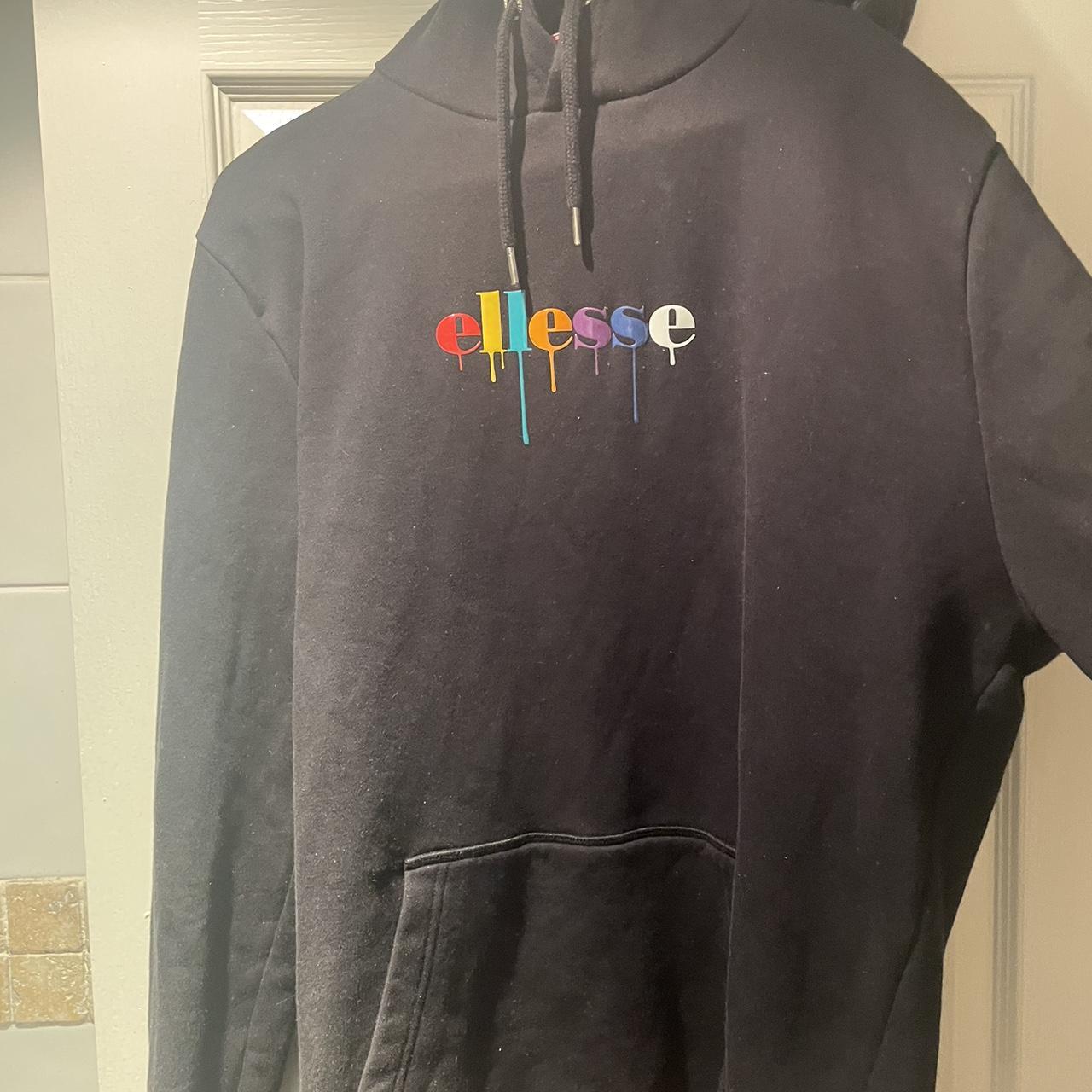 Ellesse hoodie rainbow paint splatter. Rubbery