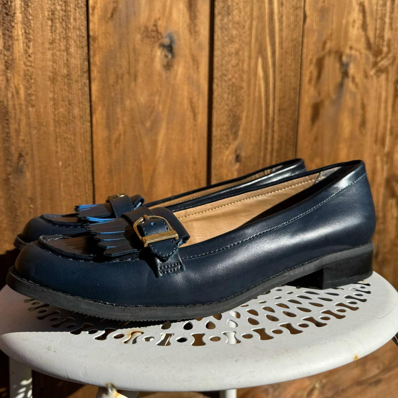 Navy blue best sale and gold loafers