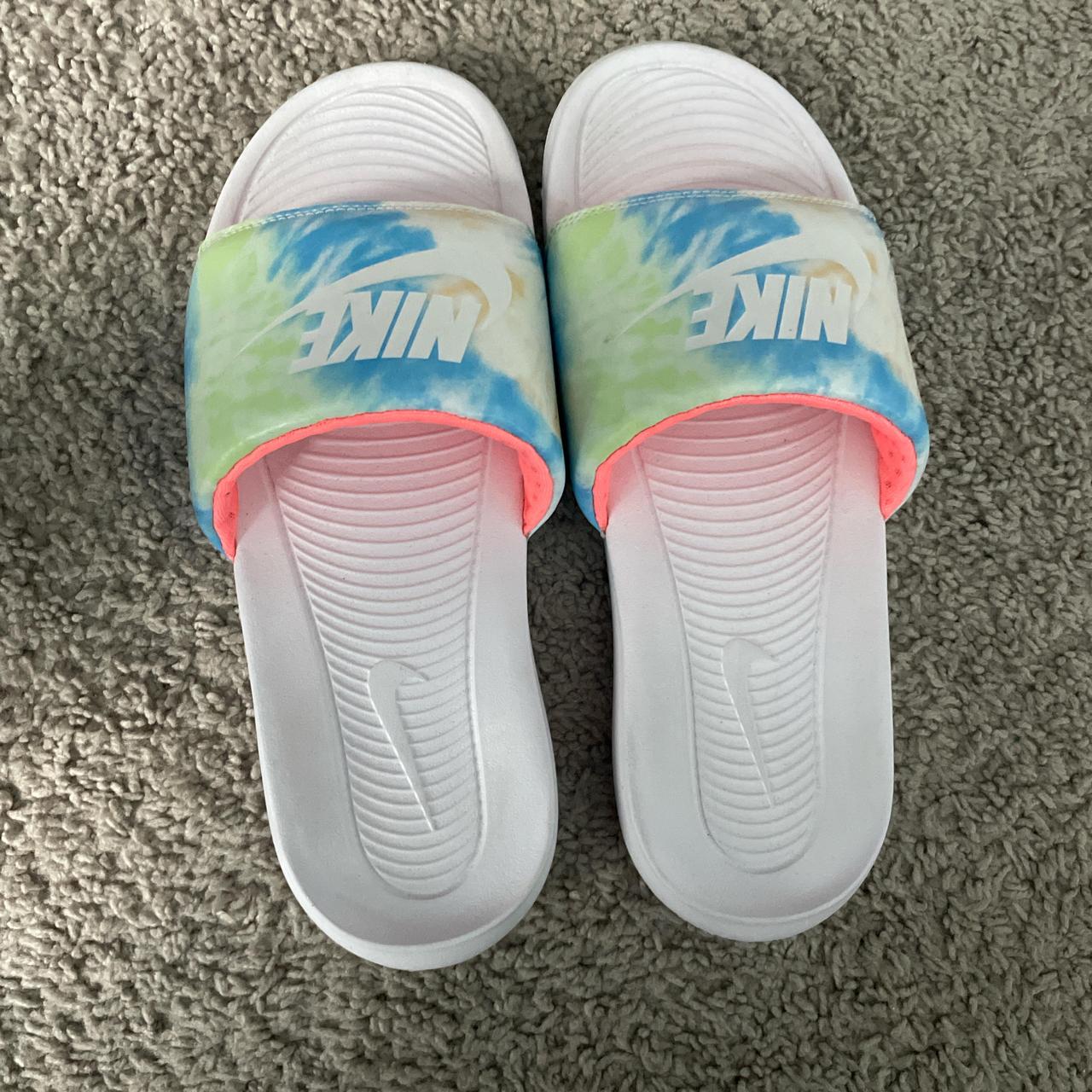 Nike tie dye slides Size 10 In Women s Neon. Depop