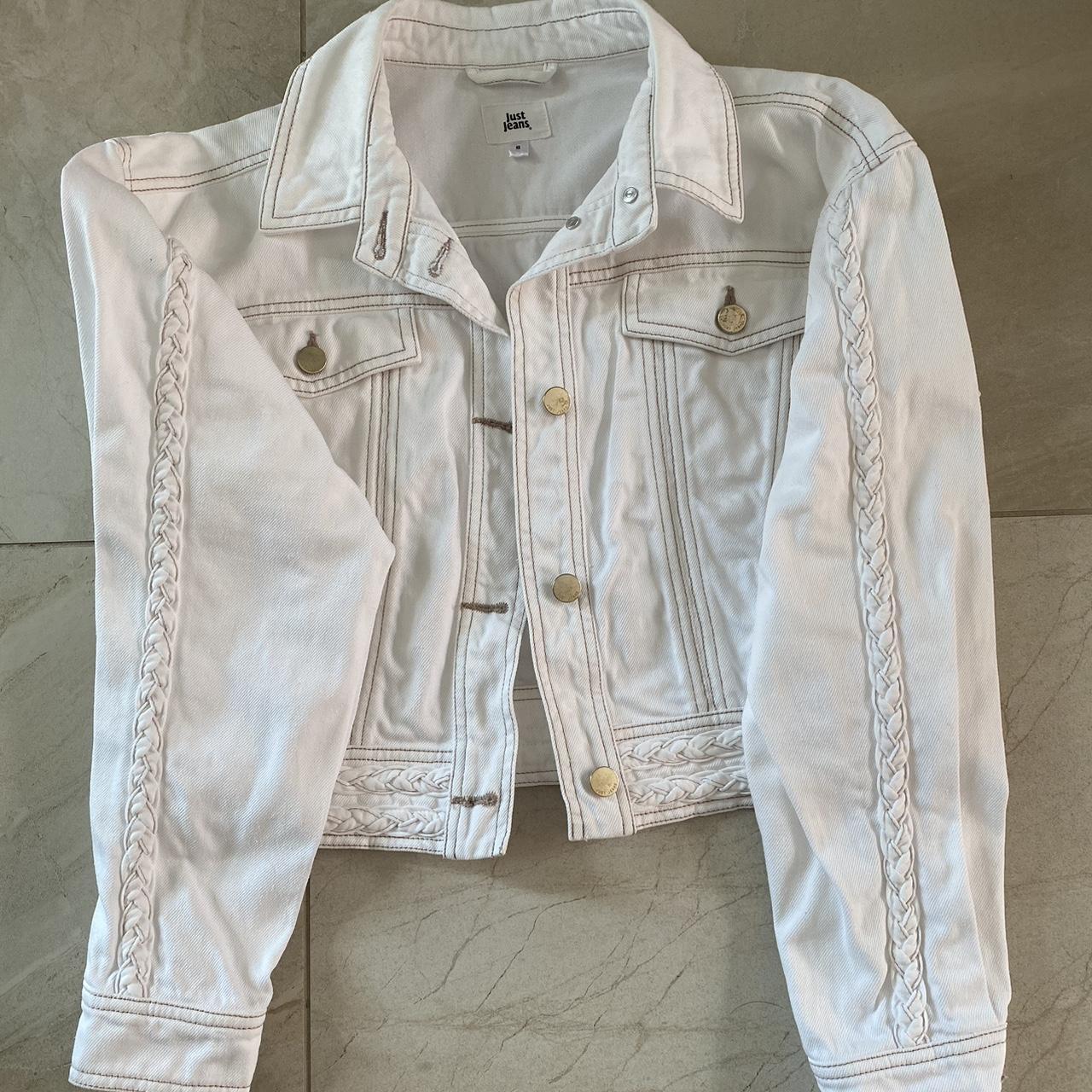 WOMENS JUST JEANS WHITE CROPPED DENIM JACKET SIZE 8 Depop