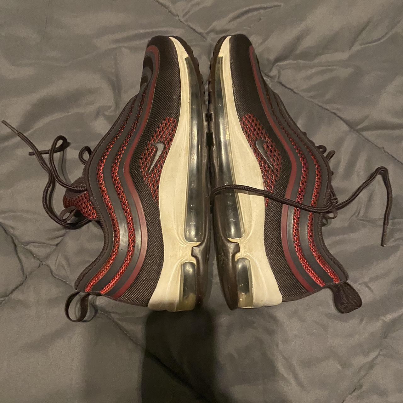 nike air maxes 97s in a wine red color way no