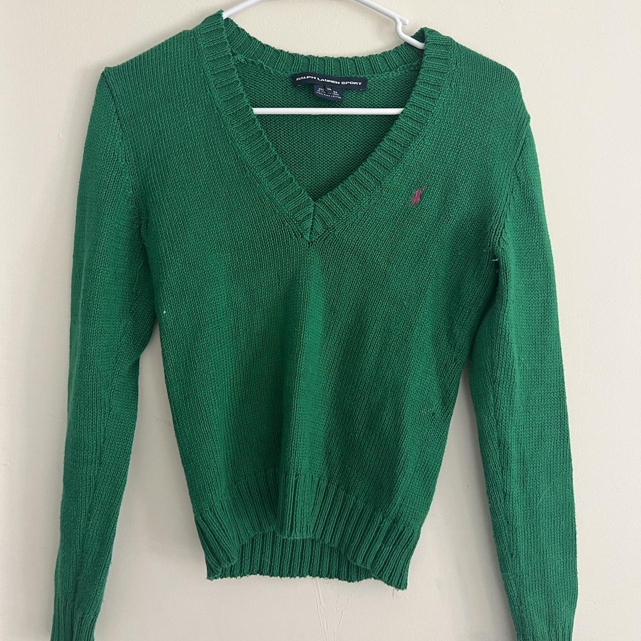 RALPH LAUREN SPORT BRIGHT GREEN SWEATER V NECK OPEN... - Depop