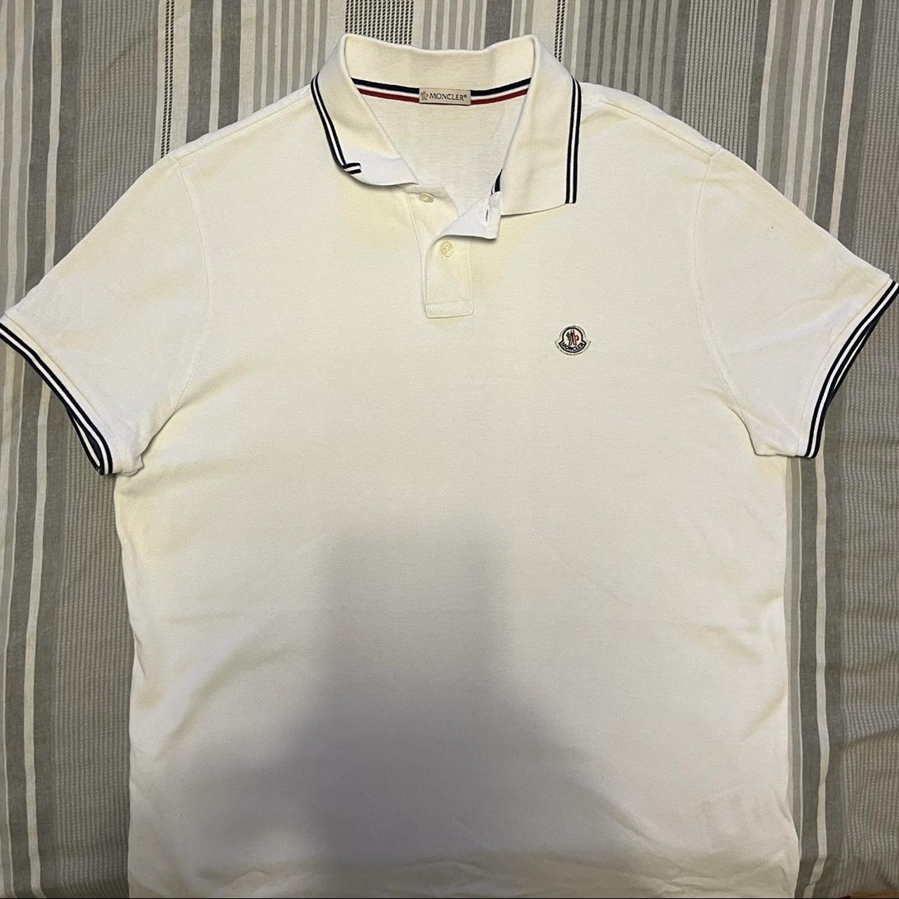 Mens large white authentic Moncler polo shirt. Wore... - Depop