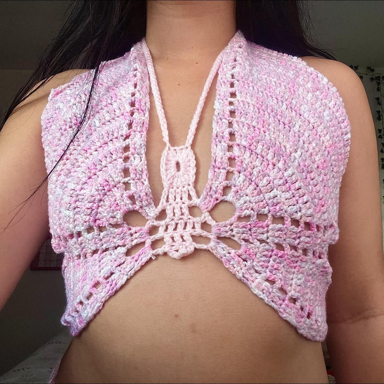 PINK CROCHET BUTTERFLY TOP Size 6 8 A B Cup Depop pink-crochet-butterfly-top-size-6-8-a-b-cup-depop