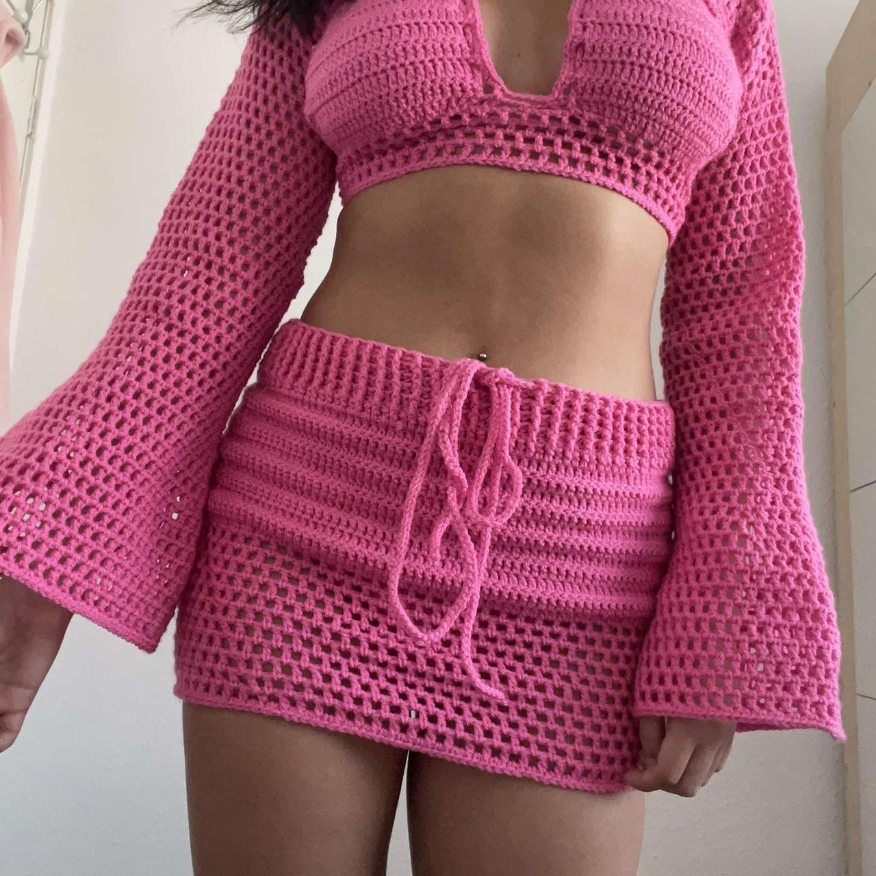 💖 PINK CROCHET SKIRT & SHRUG SET 💖 set is size... Depop