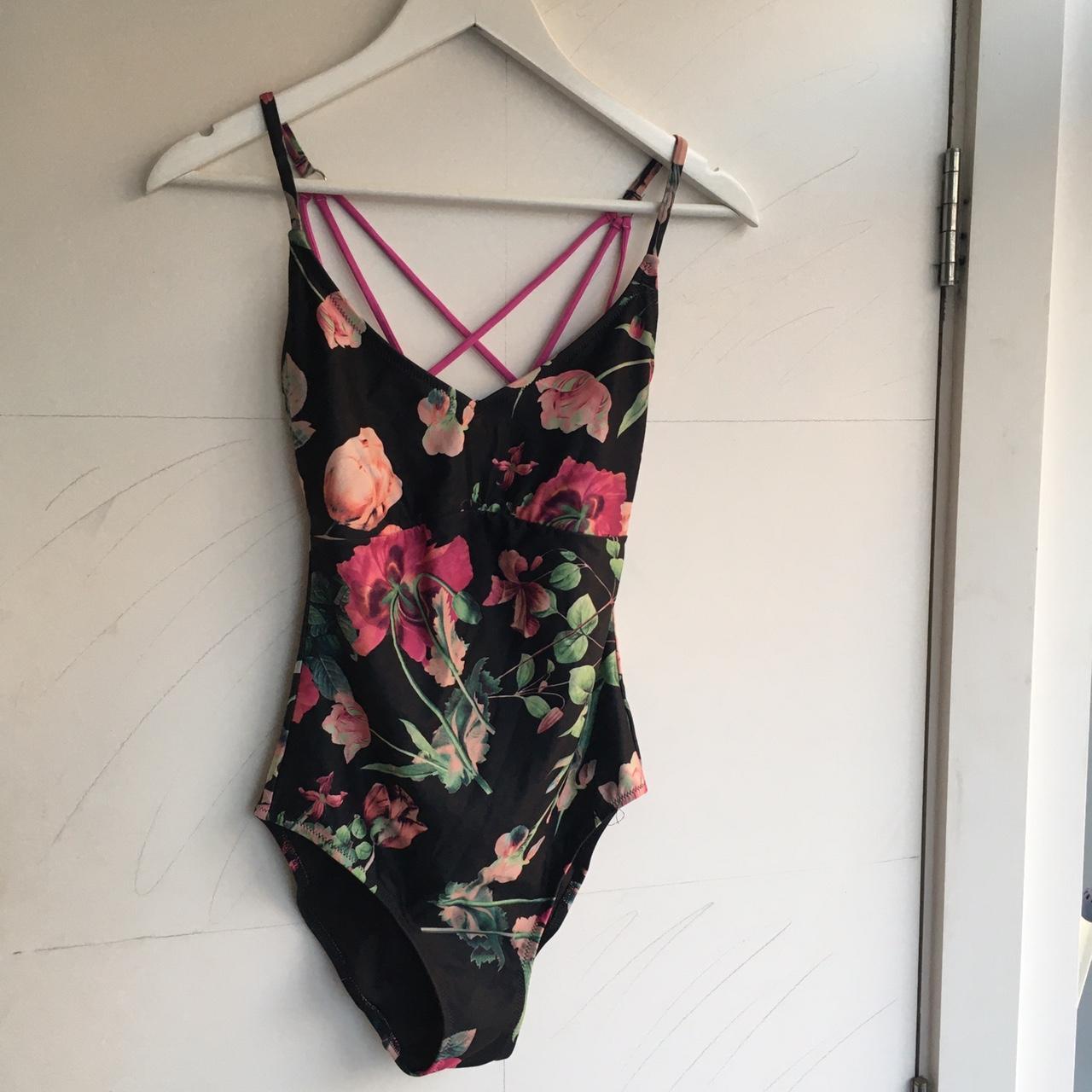 floral pattern swimsuit crossover straps on the... - Depop