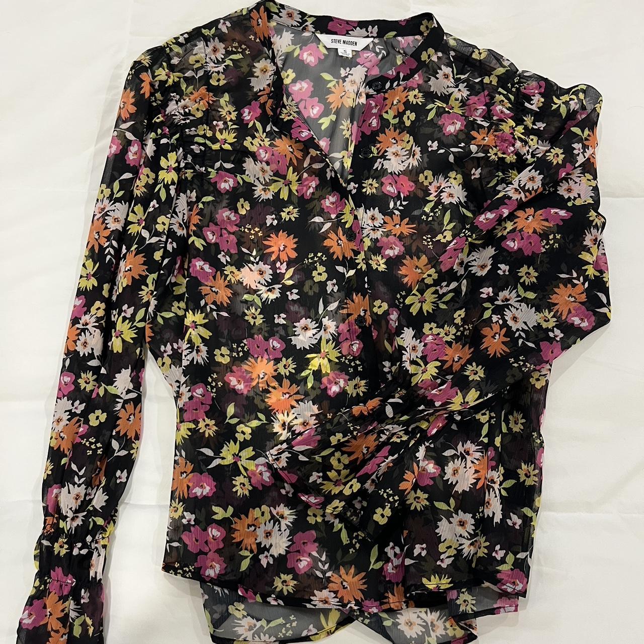 Steve Madden floral button up blouse. Worn once!... - Depop