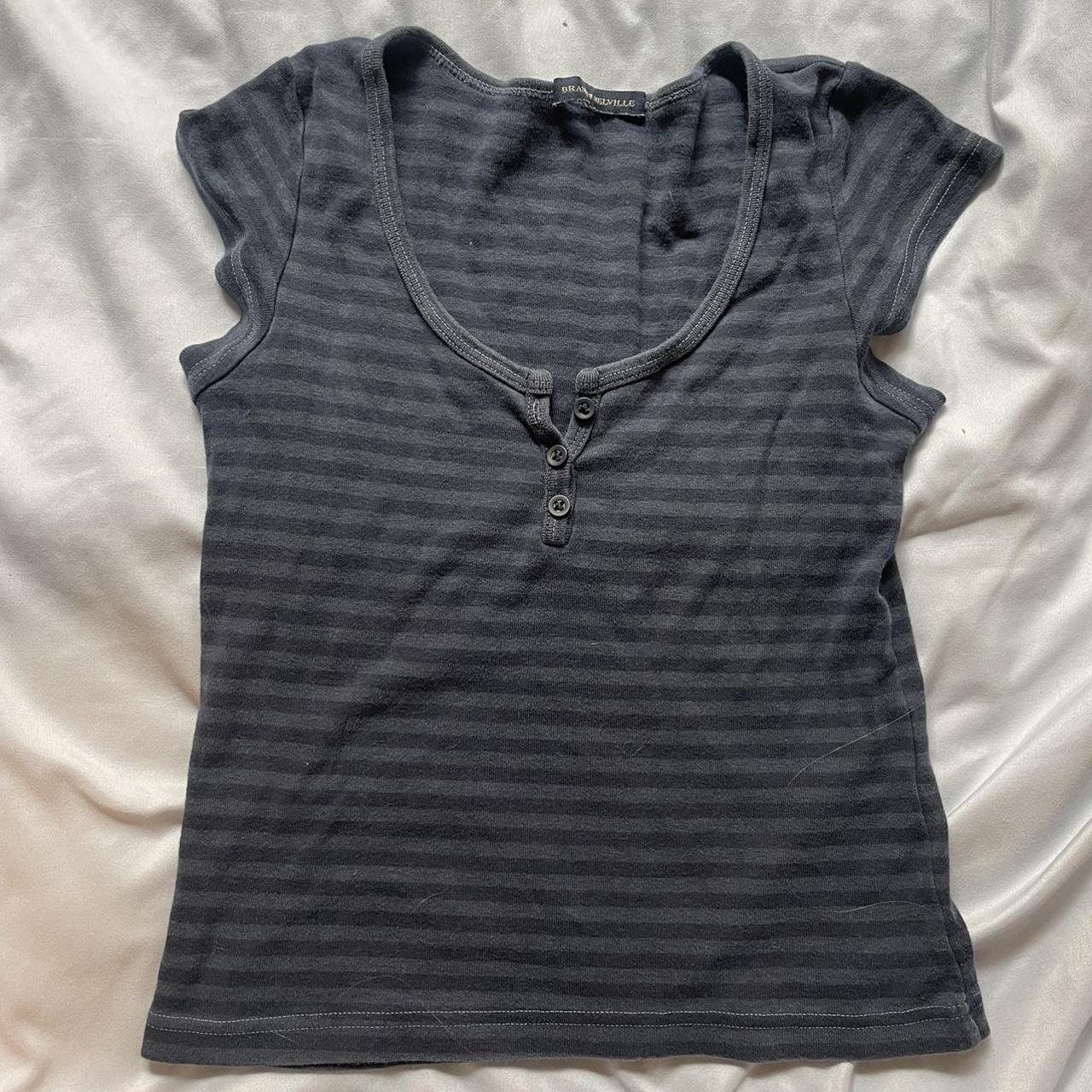 Brandy Melville striped shirt, dark blue and black... - Depop