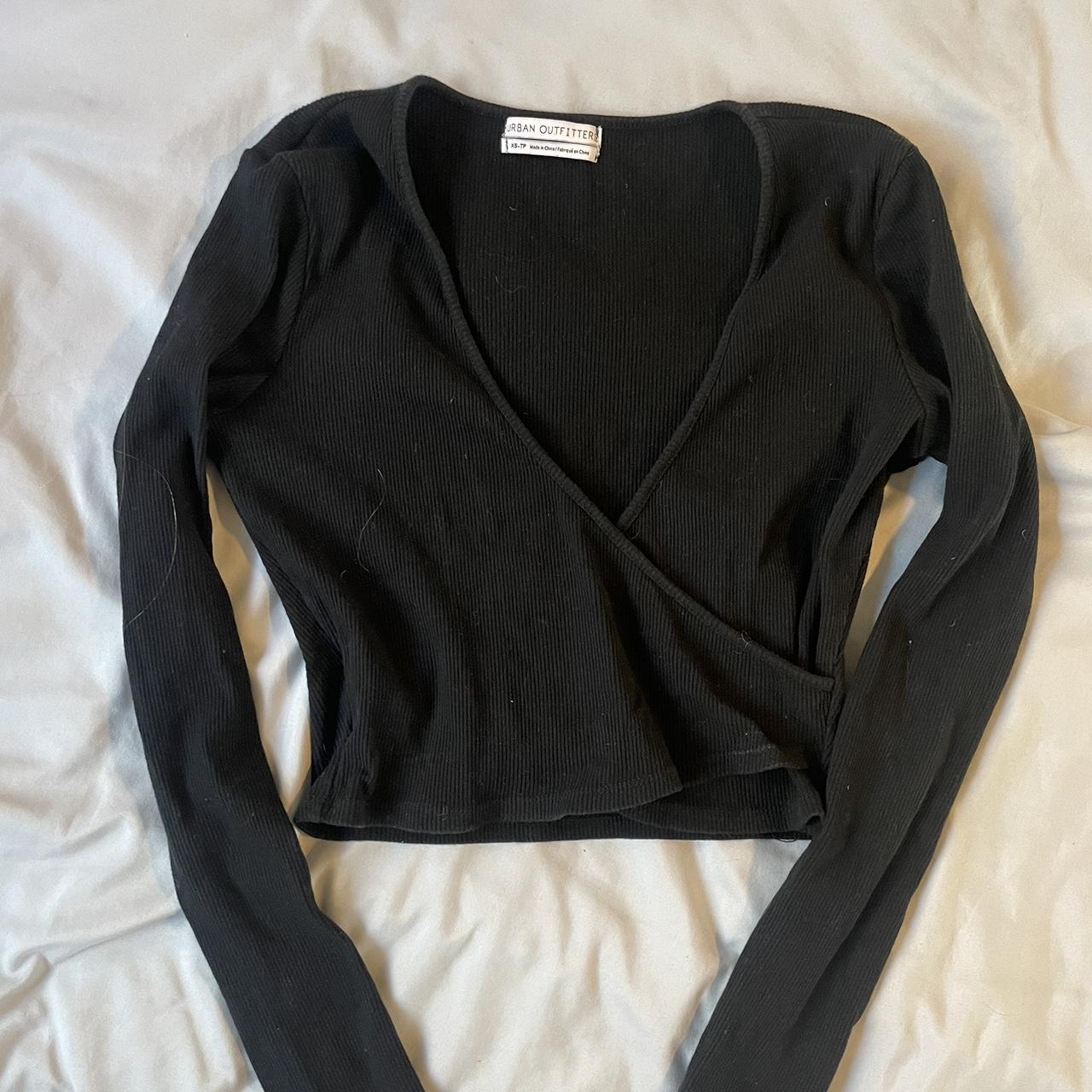 Urban outfitters black long sleeve crossed crop top - Depop