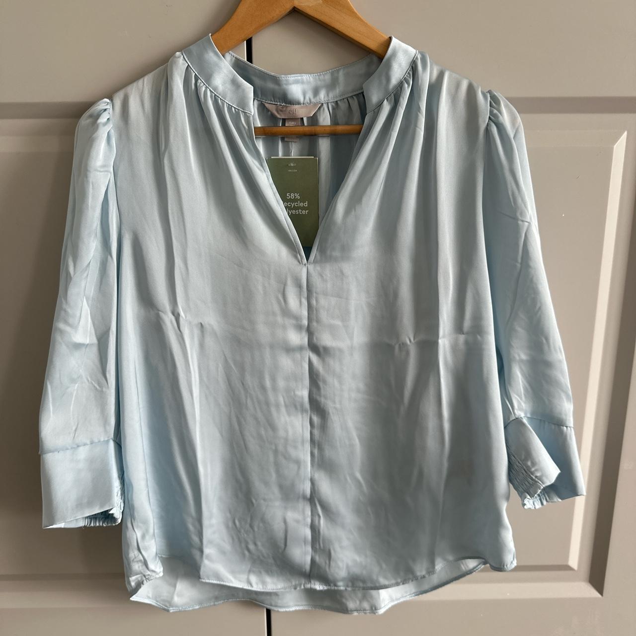 h&m baby blue blouse with puff sleeve shoulder... Depop