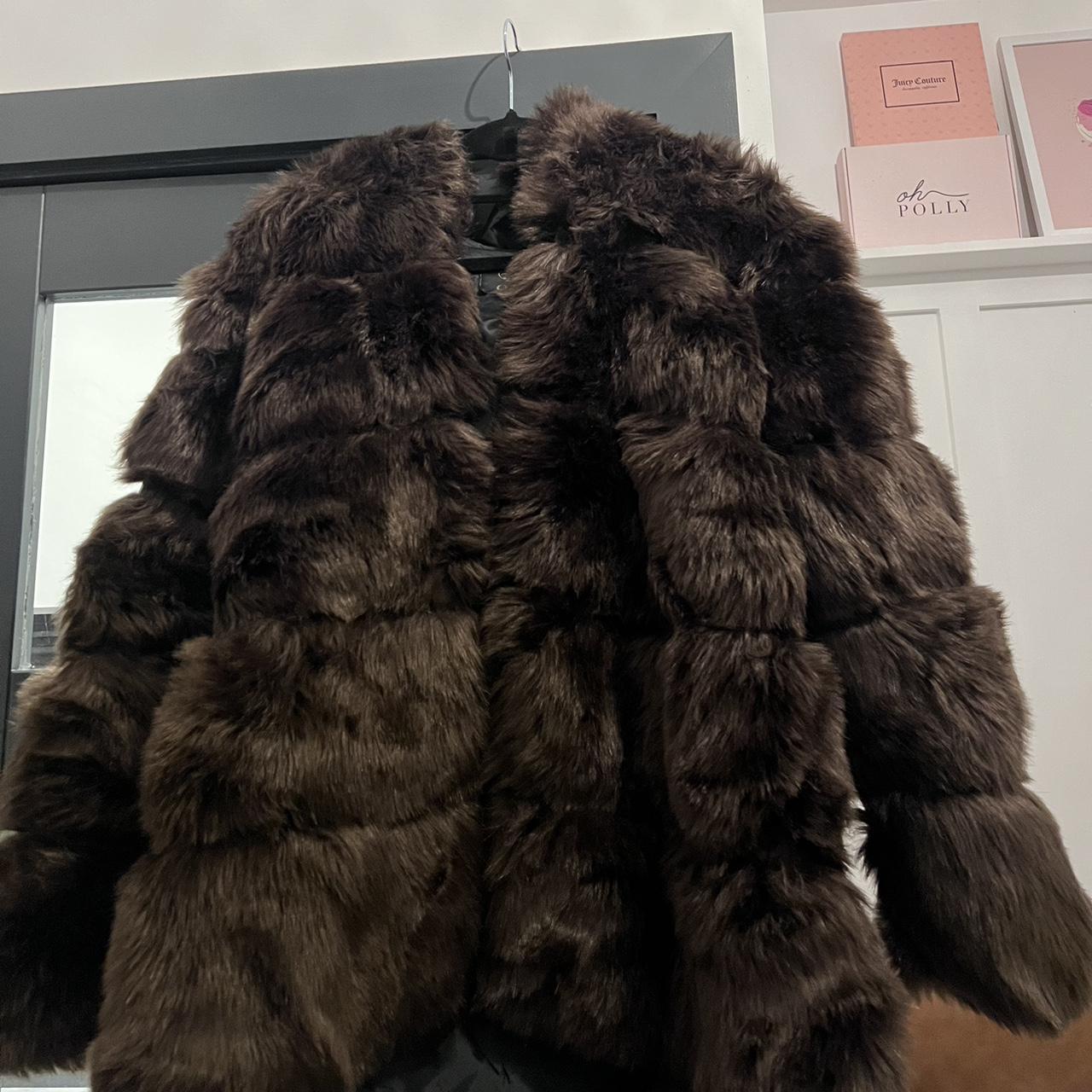 Long fur coat (not real fur) With Hood🖤 Size medium... - Depop