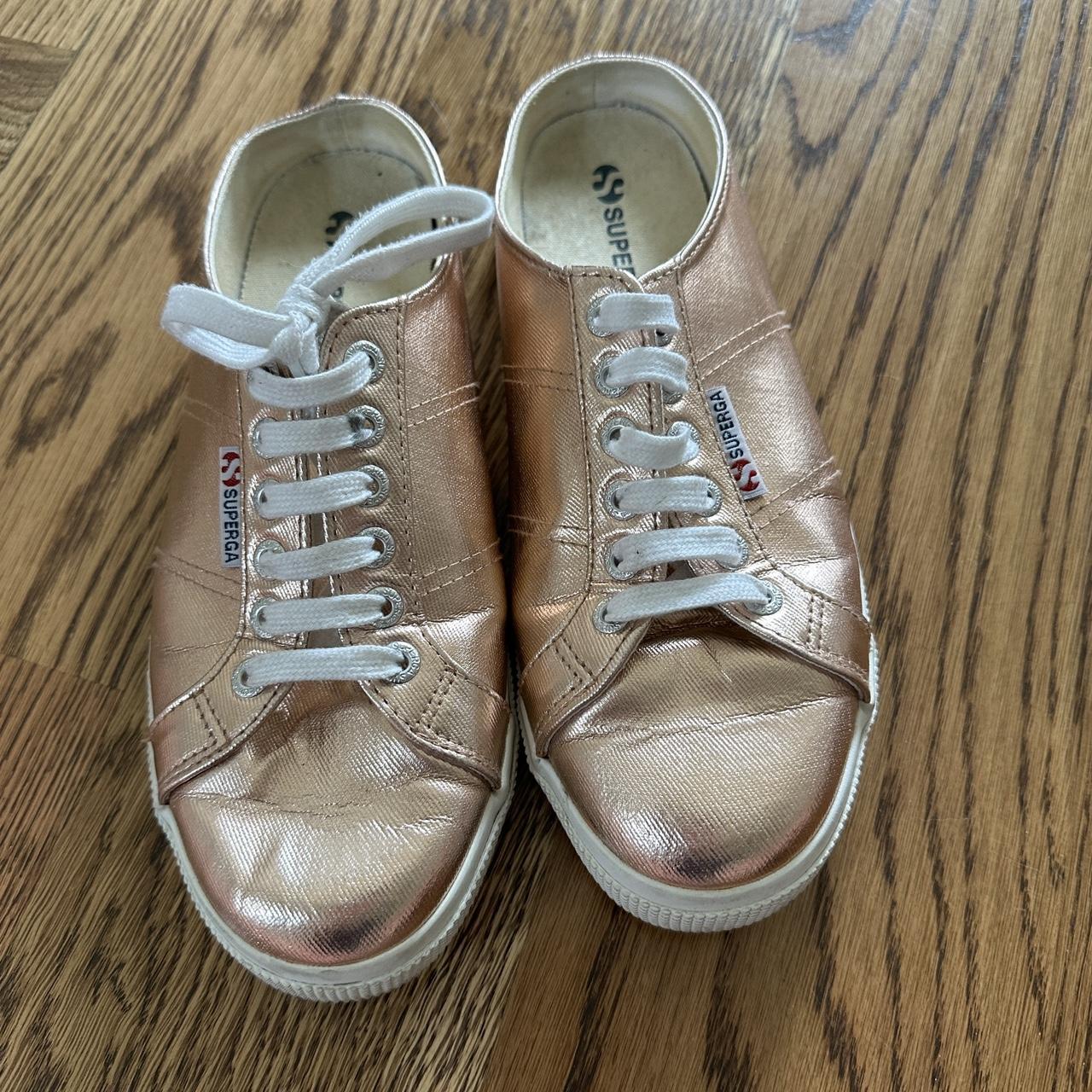 Superga women s rose gold metallic slip on tennis. Depop