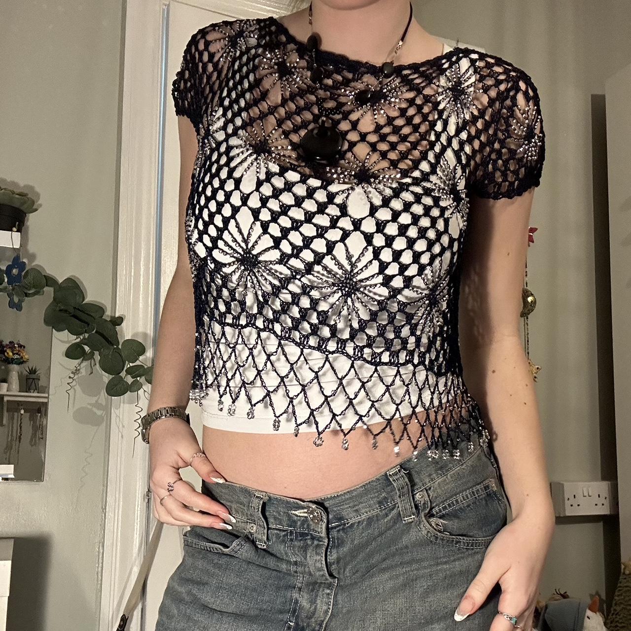 crochet navy cardigan sickest details that look Depop