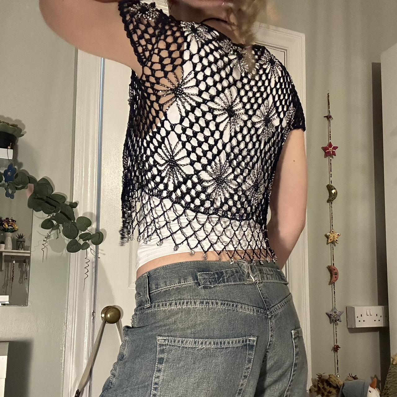 crochet navy cardigan sickest details that look Depop