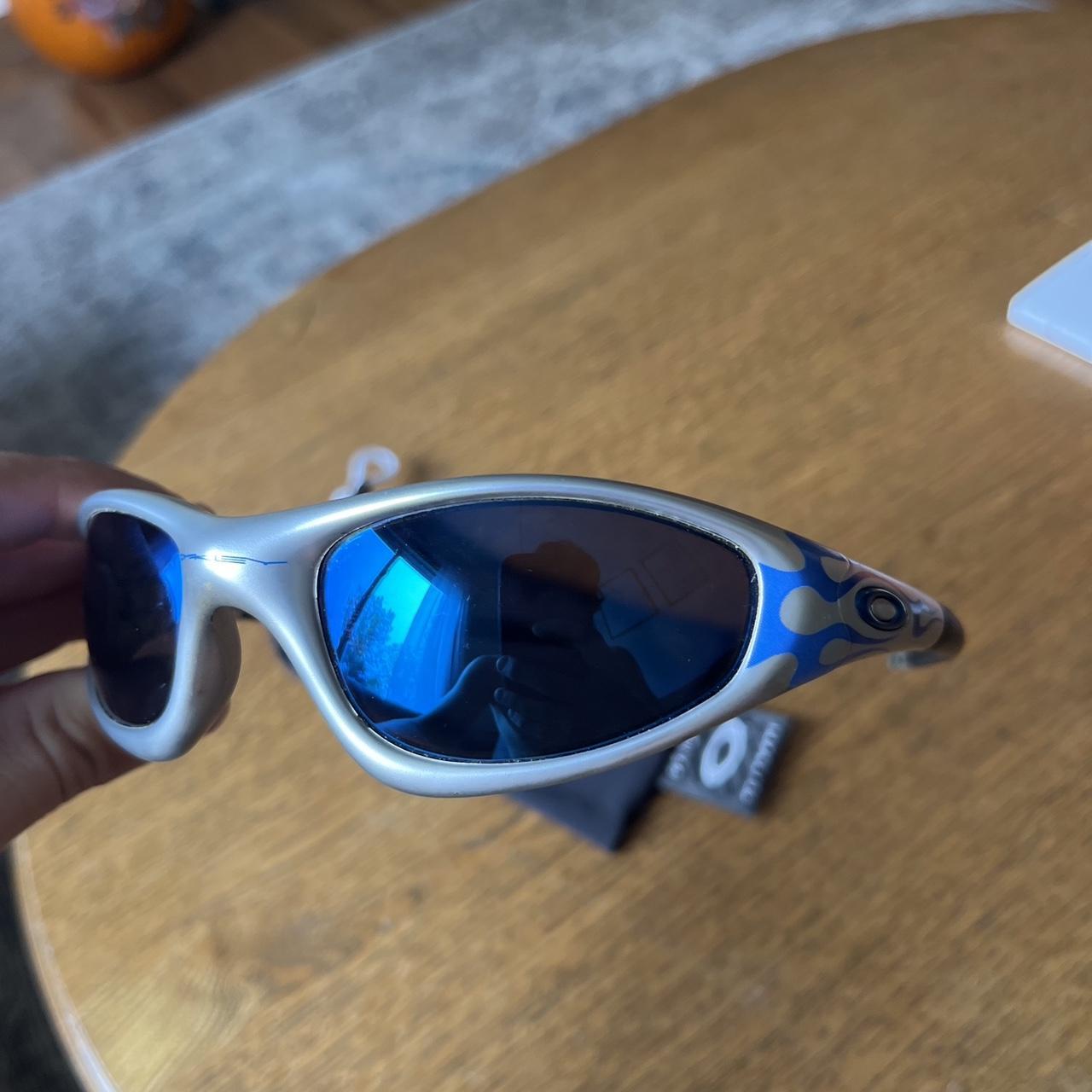 Vintage Oakley Straight Jacket Blue Flames! Great... - Depop