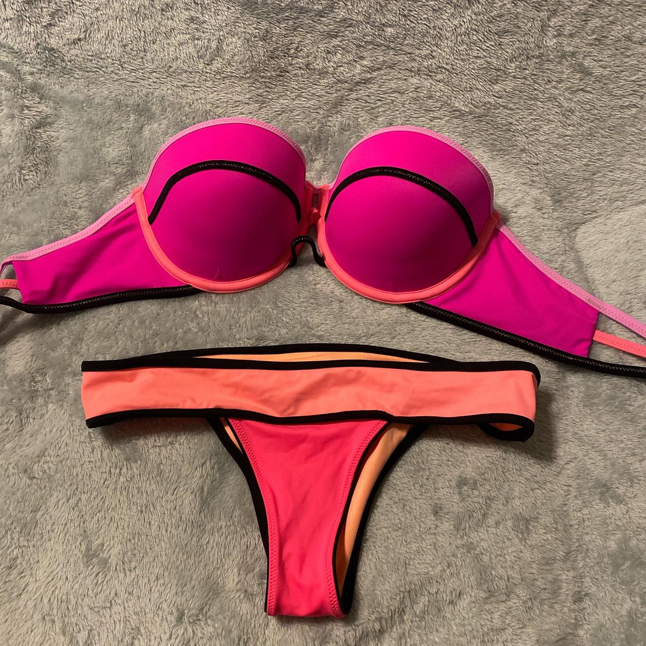 Y2K Neon Color Block Bikini 💗🧡 Early 2000s style... - Depop