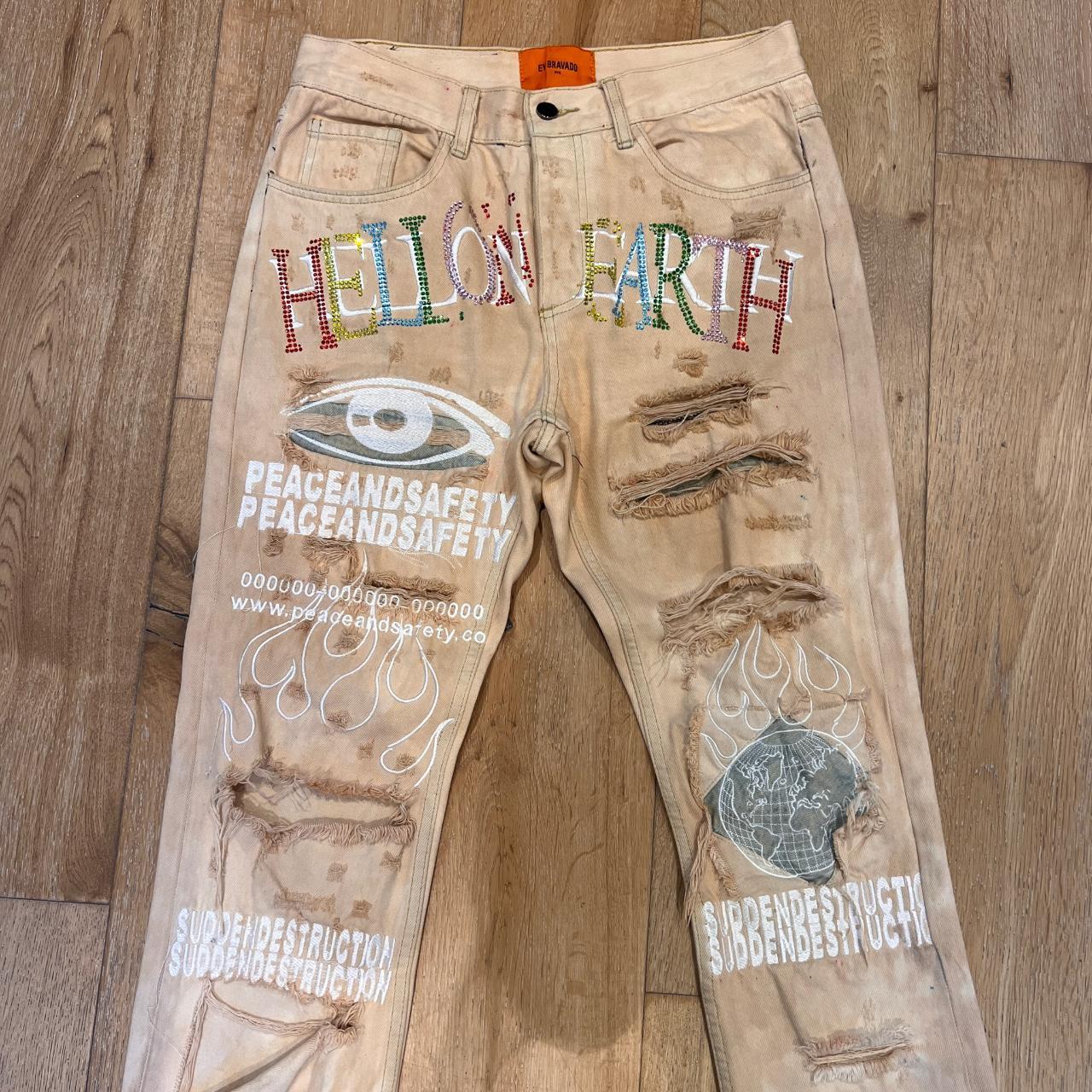 Ev Bravado Hell On Earth Gemstone Distressed Jeans - Depop