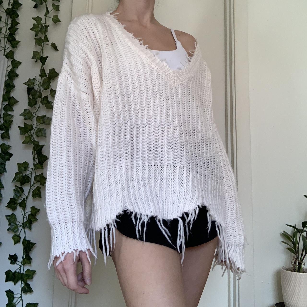 Frayed 2024 white sweater