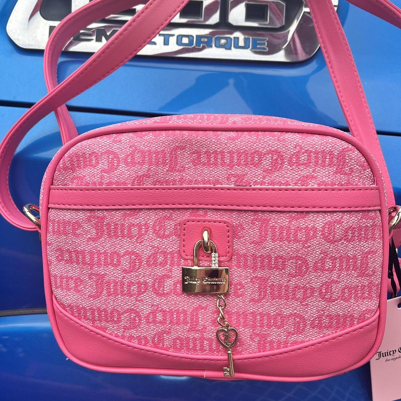 Juicy Couture pink and gold crossbody bag with lock | Depop