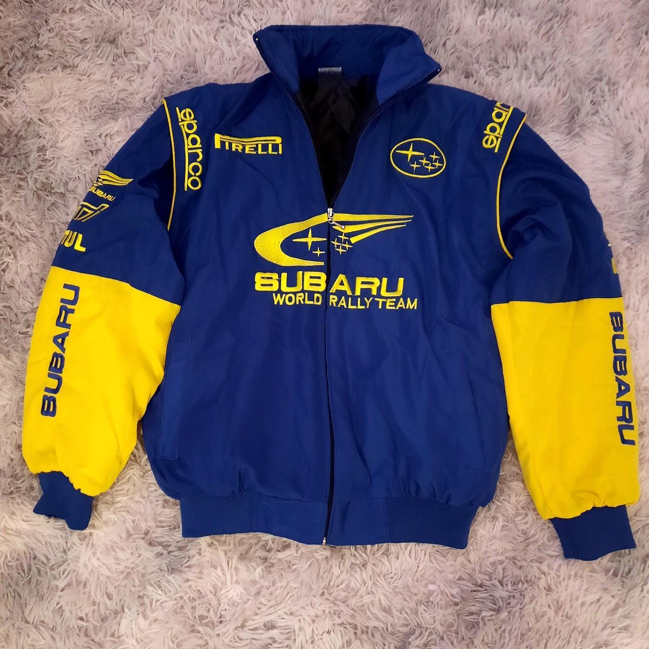 Subaru unisex oversized blue yellow f1 Embroidered... - Depop