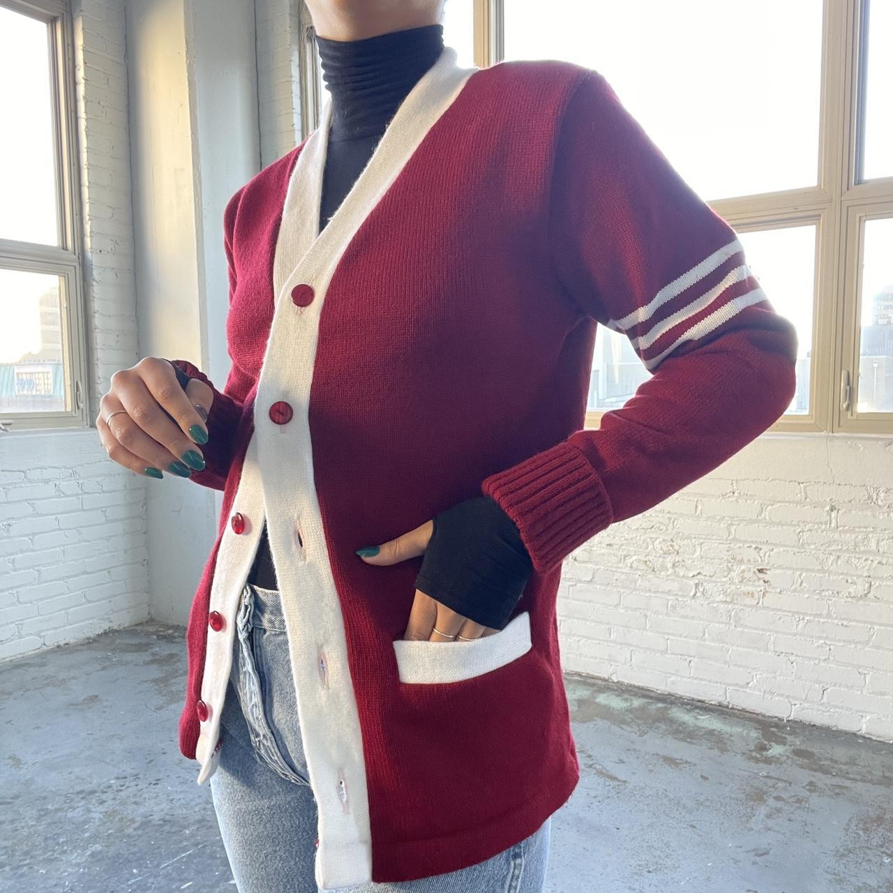 Aime Leon Dore Women's Burgundy and Red Cardigan | Depop