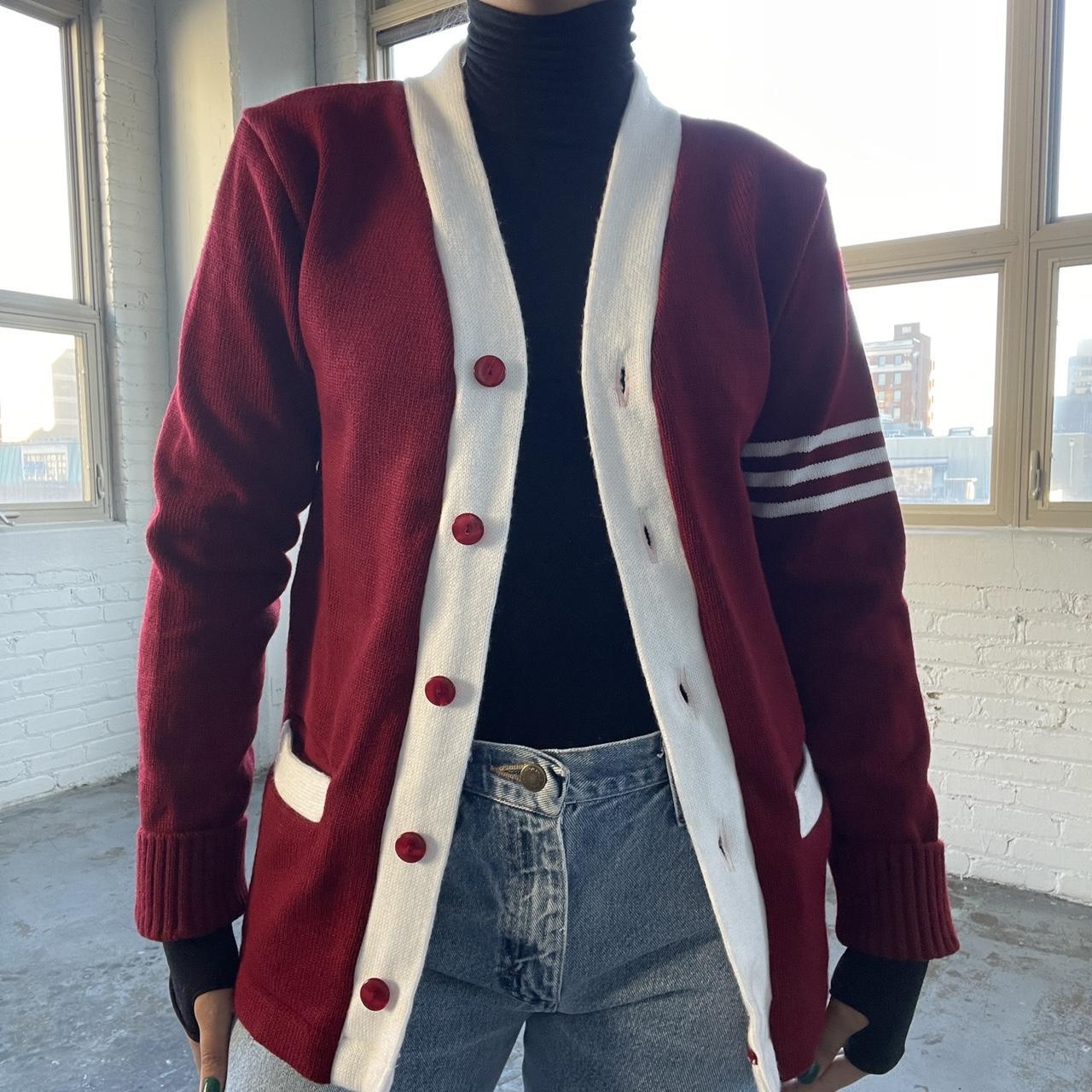 Aime Leon Dore Women's Burgundy and Red Cardigan | Depop