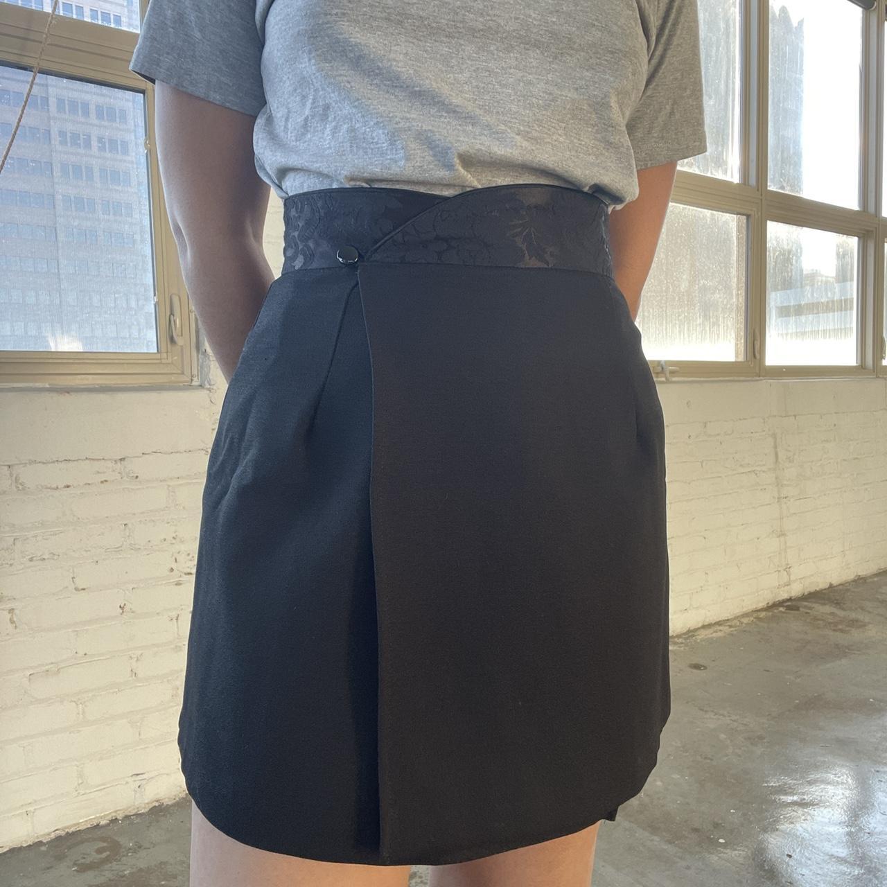 Vintage 80s Tulip Wrap Black Mini Skirt with...