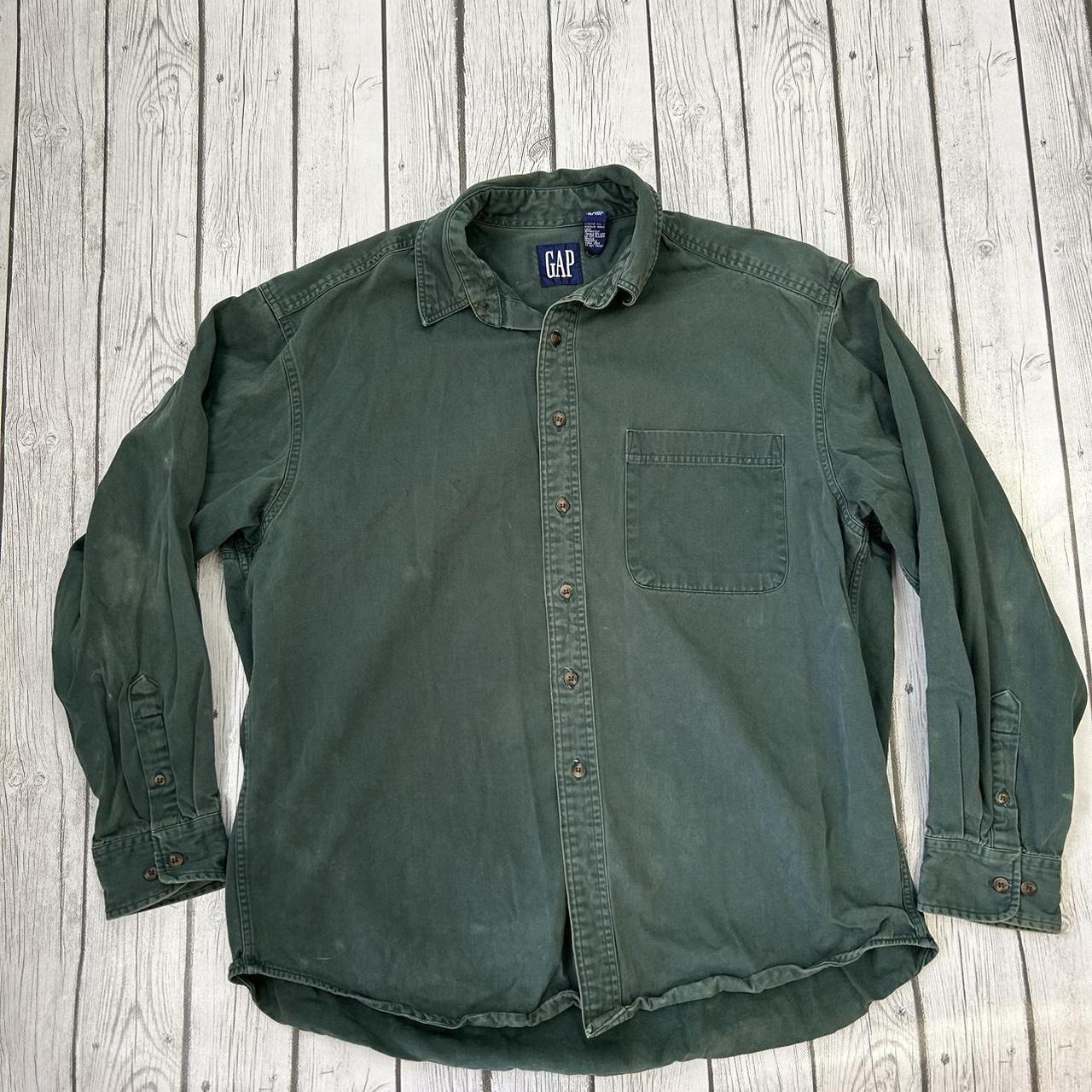 vintage 2000 gap forest green button-down shirt,... - Depop
