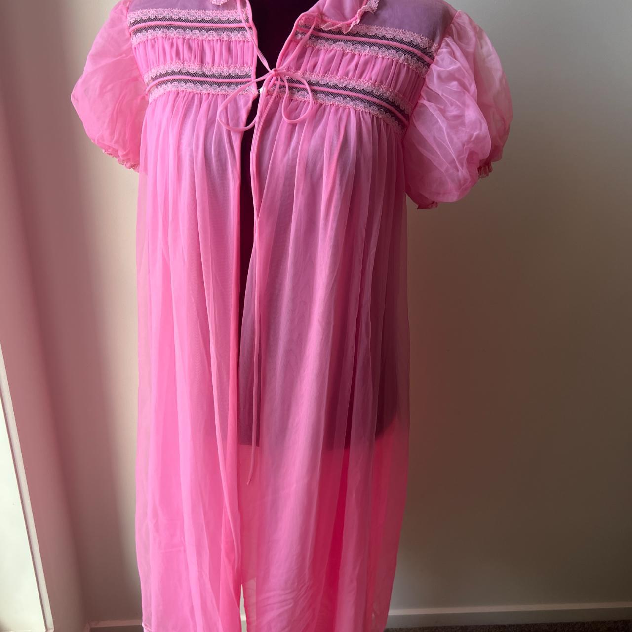 GOTHAM GOLD STRIPE Shocking Pink Chiffon Robe - Depop