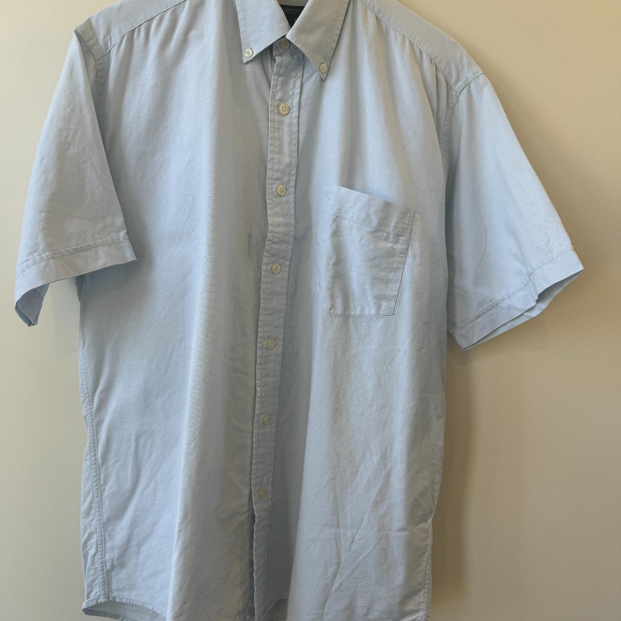 Burberry Short Sleeve Shirt Button Down Light Blue... - Depop