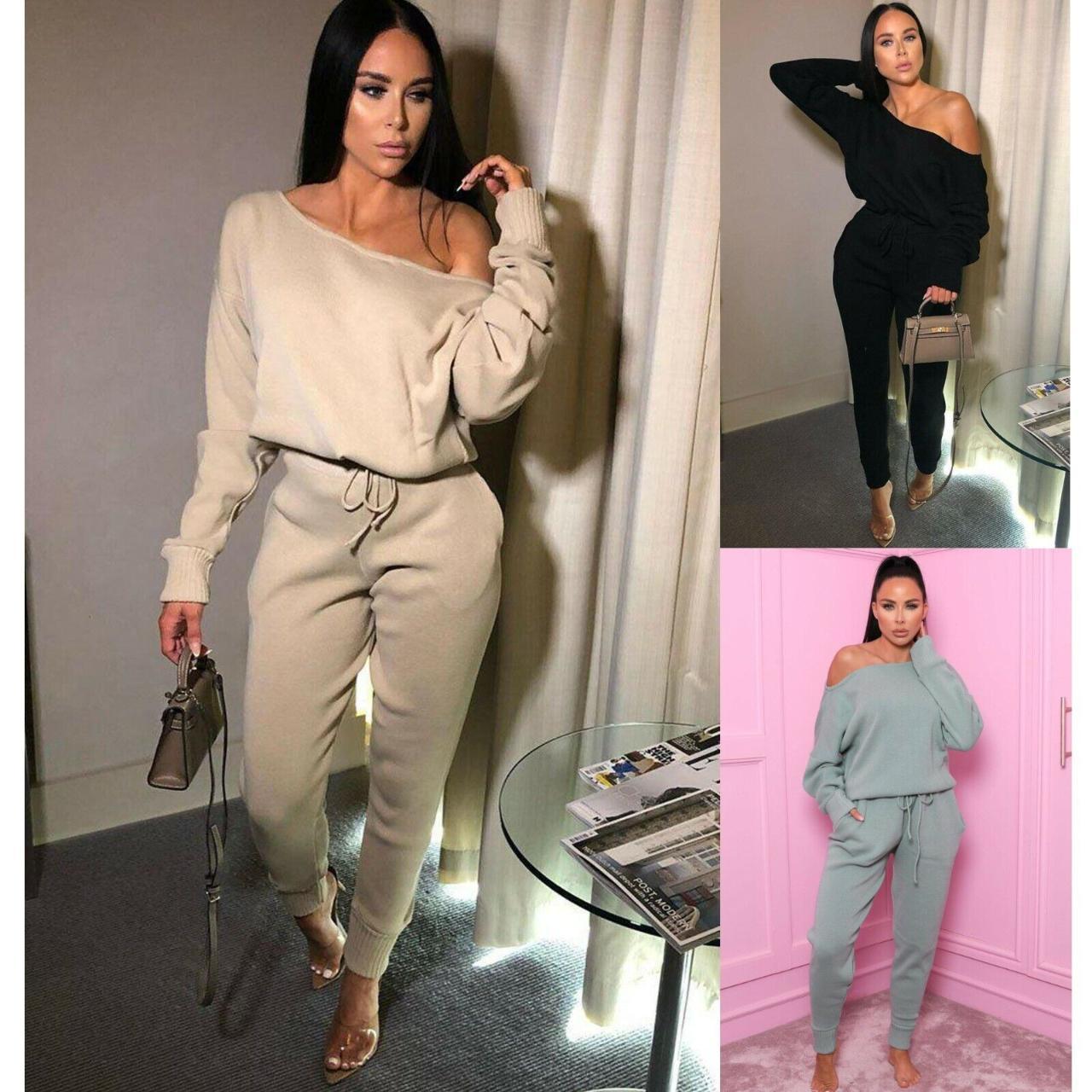 Womens Ladies Off shoulder Lounge Wear Tracksuit Set. Depop