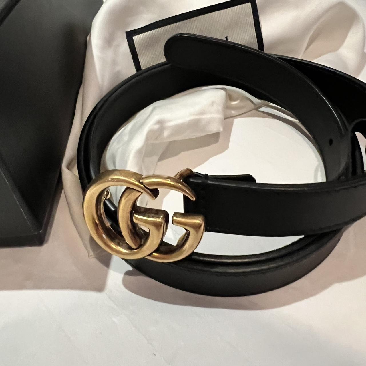 Women’s Gucci double G belt in black leather with... - Depop