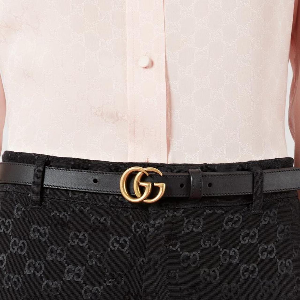 Women’s Gucci double G belt in black leather with... Depop