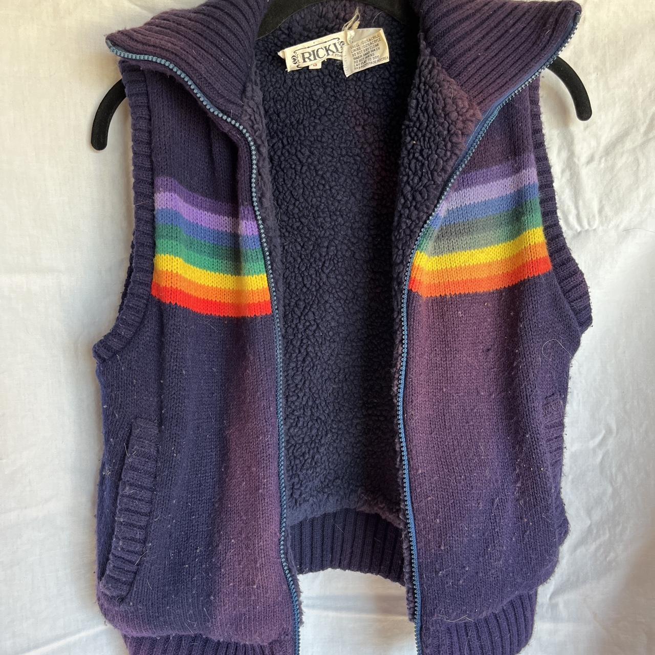 Rainbow sweater vest. Fleece lined with some sun... Depop