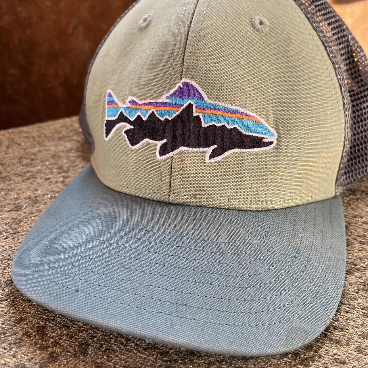 Patagonia cap with fish embroidery. Teal blue and - Depop