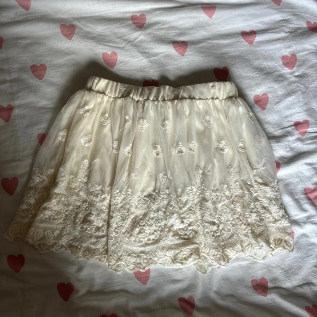 Cream Lace Mini Skirt XSze XS, true to size. Cream... - Depop