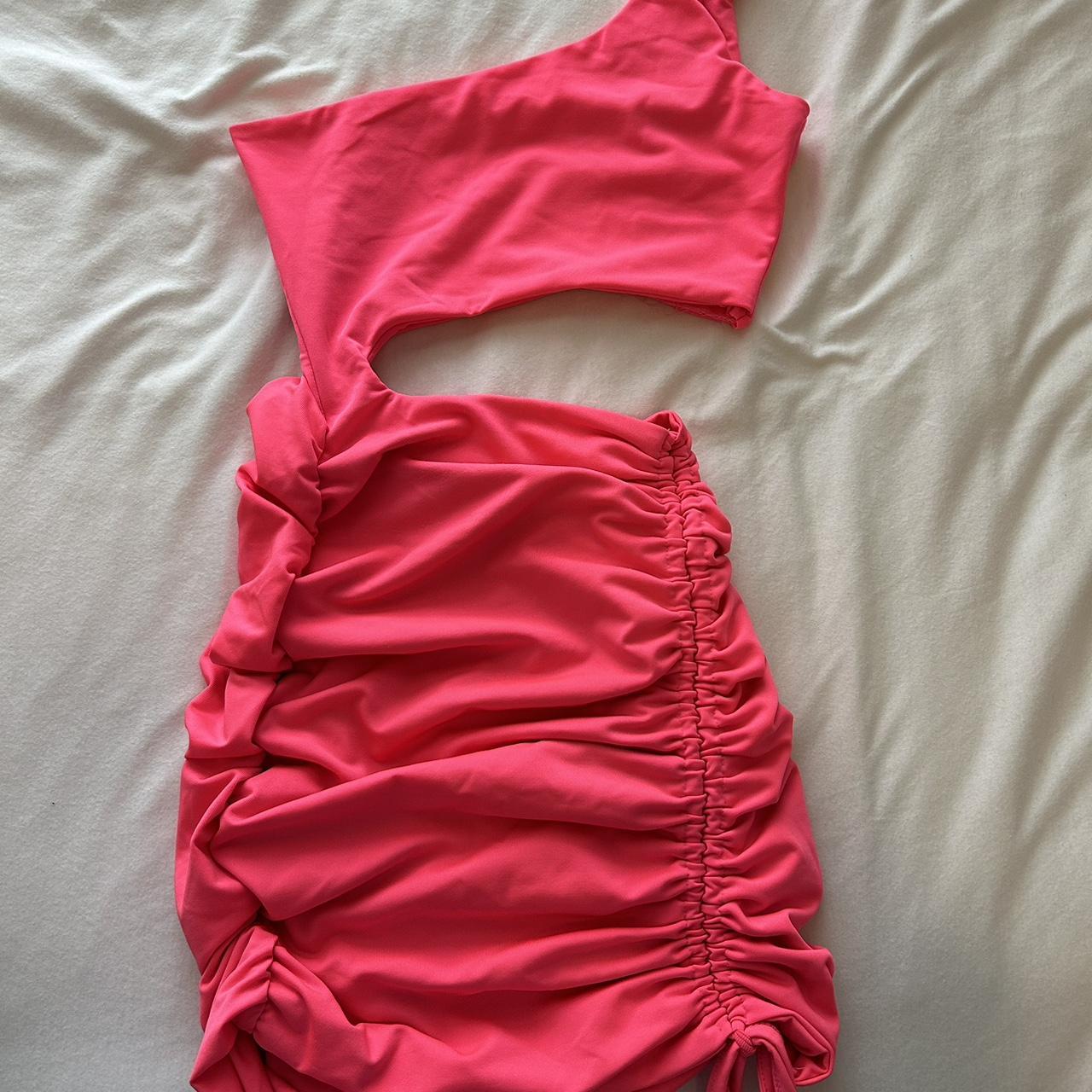 Hot Pink Ruched Side Mini Dress Size XS - Depop
