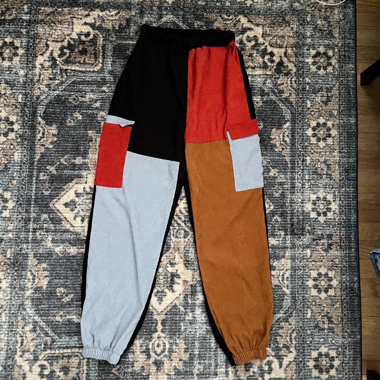 stretchy patchwork corduroy fabric pants -no... - Depop