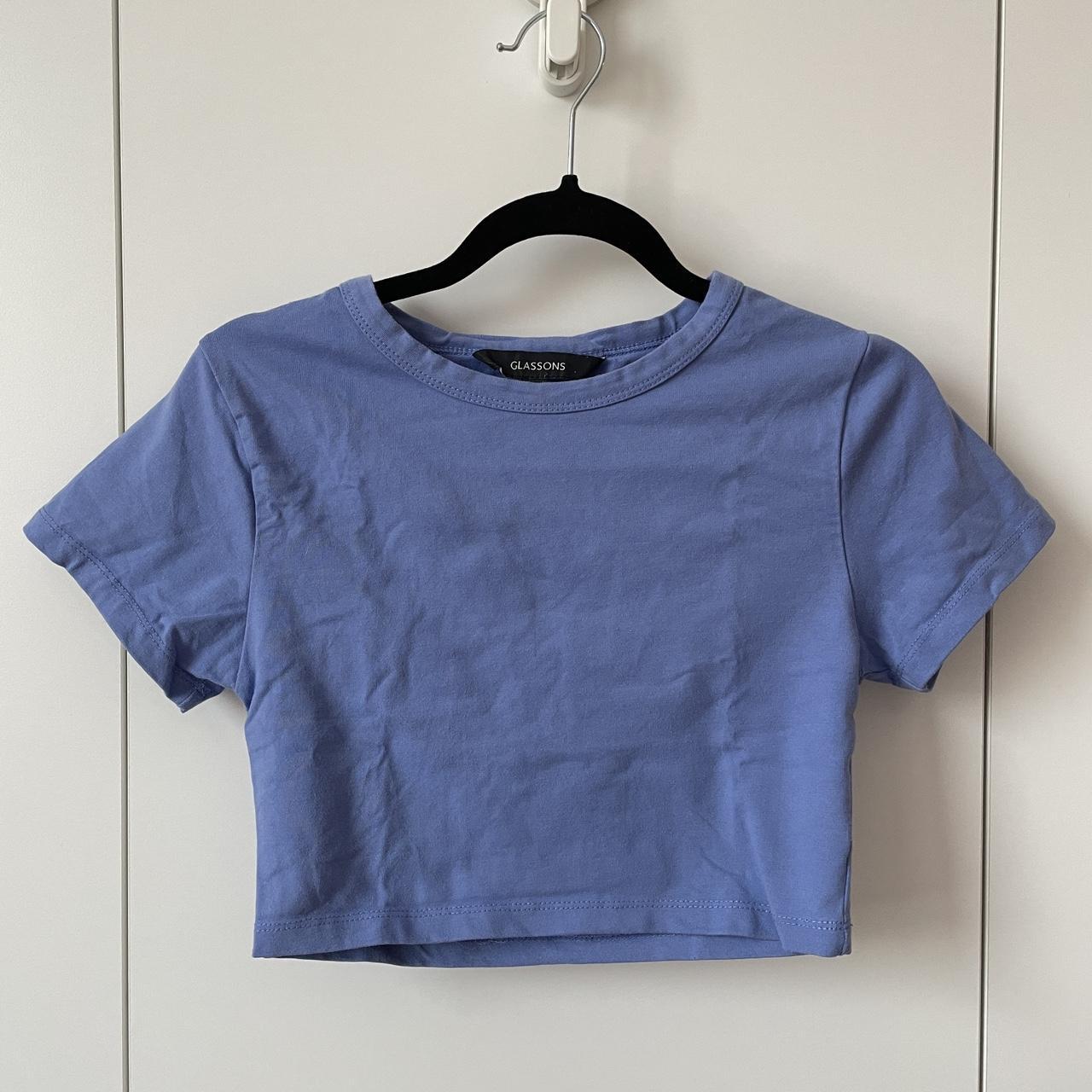 Glassons cropped t-shirt in blue. Size XS Worn once. - Depop