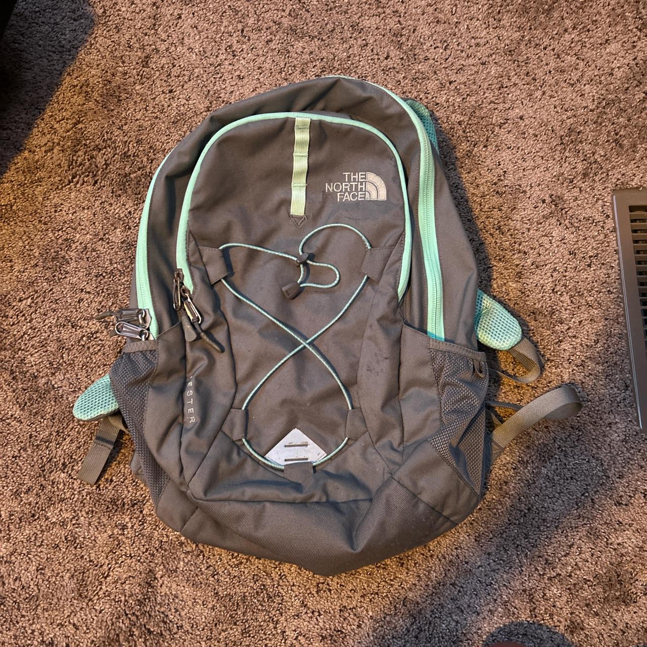 Grey and teal north face backpack hotsell