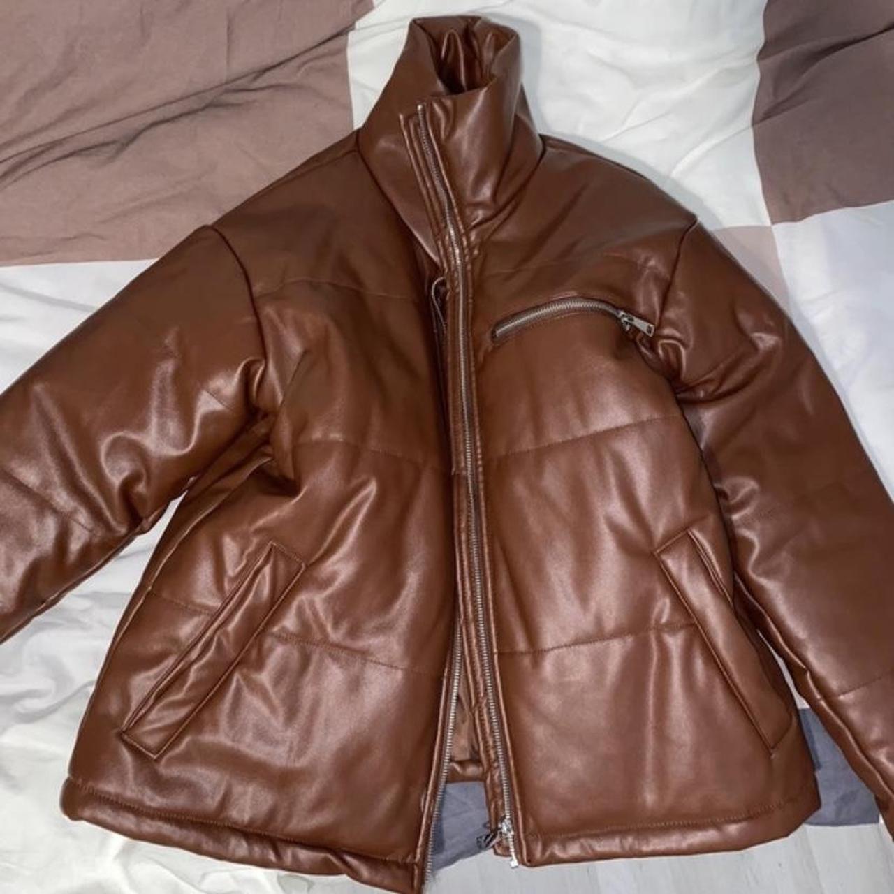 Brown Leather Puffer Coat Threadbare Retail price... Depop