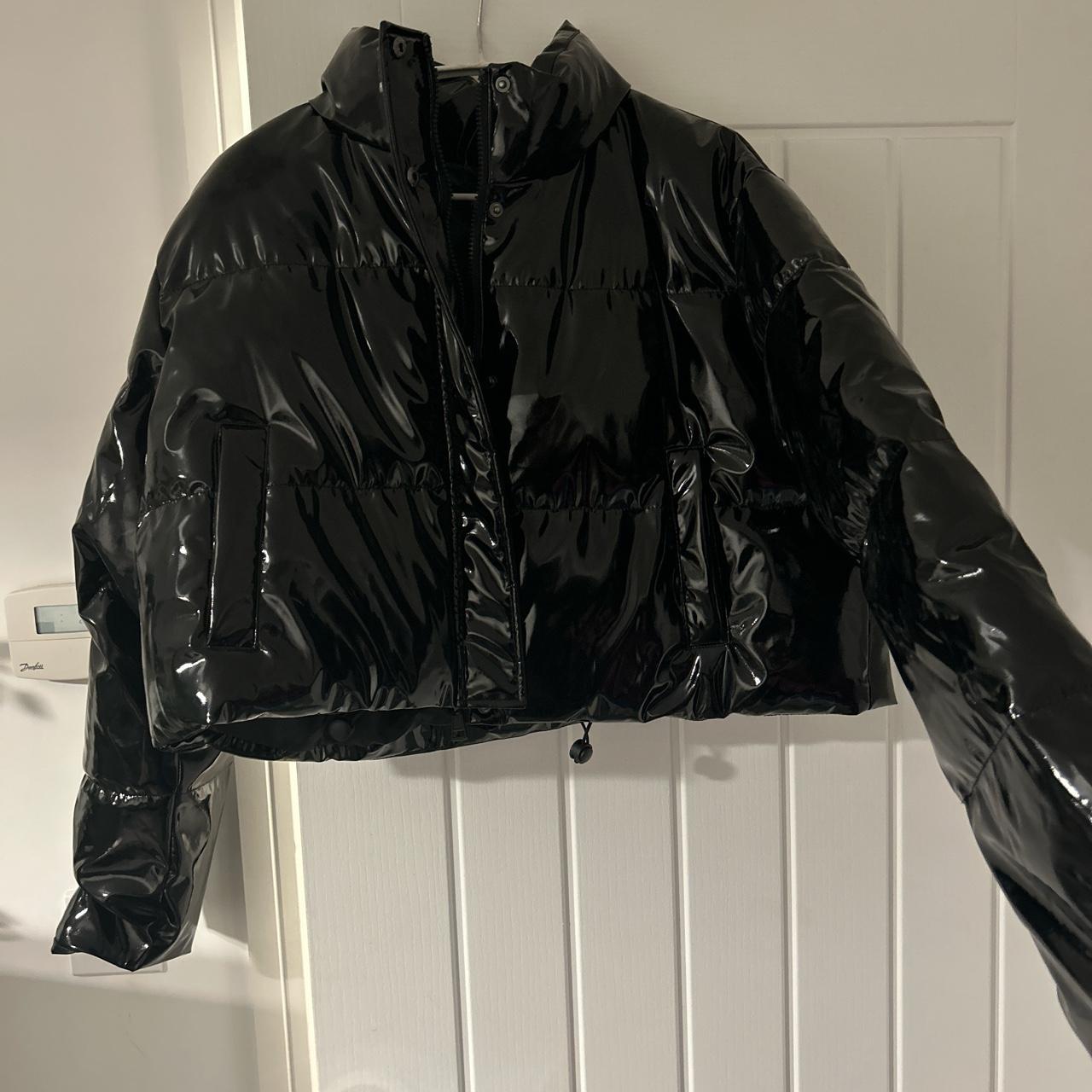 Black vinyl puffer jacket brand new pretty little thing - Depop